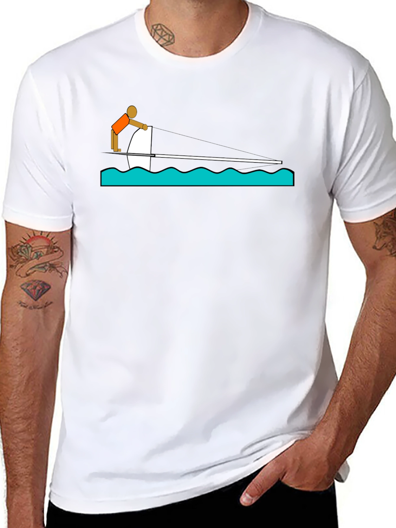 Watersport Graphic Tee - Black Cotton T-Shirt