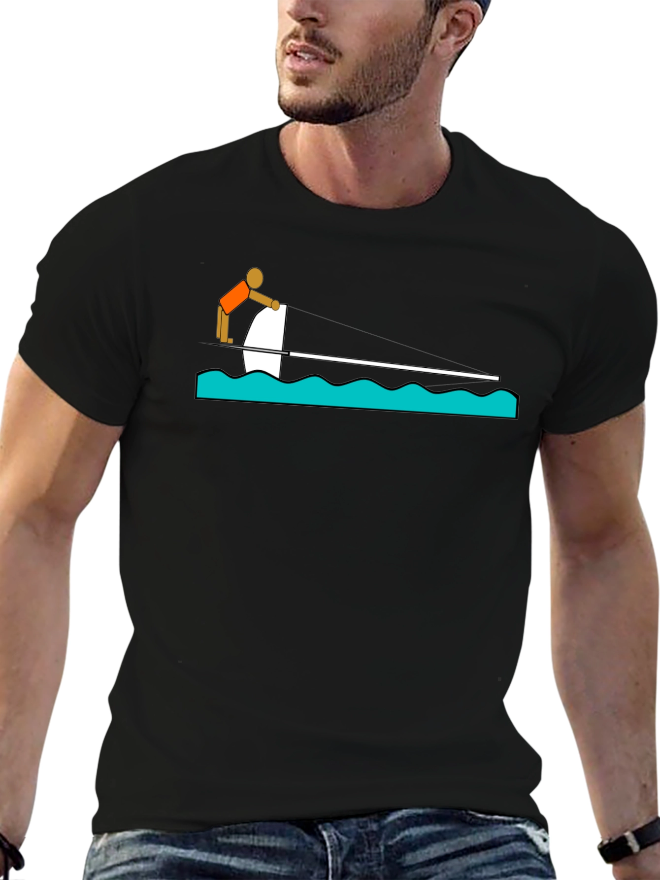Watersport Graphic Tee - Black Cotton T-Shirt