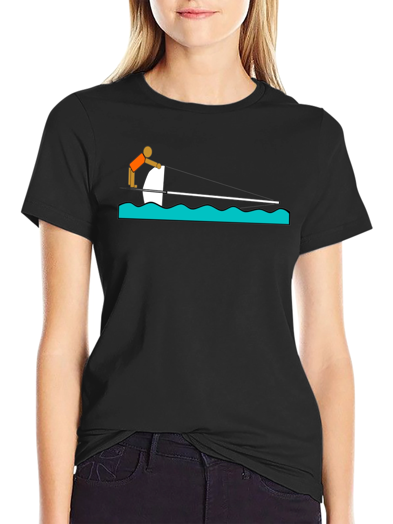 Watersport Graphic Tee - Black Cotton T-Shirt