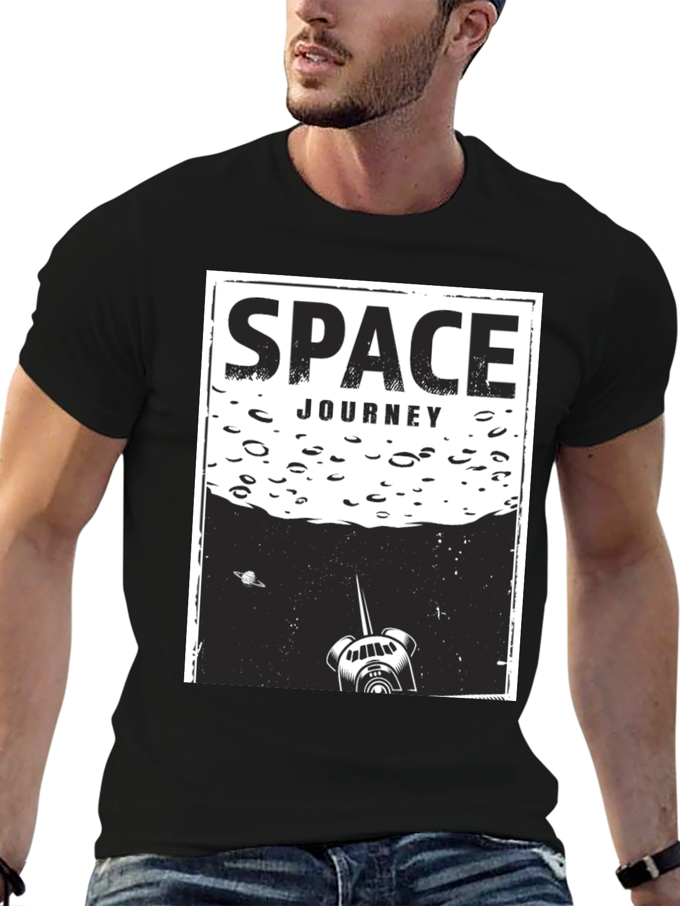 Space Journey Graphic T-Shirt - Unisex Black Tee