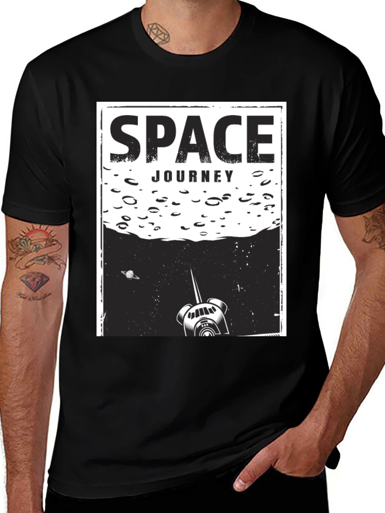 Space Journey Graphic T-Shirt - Unisex Black Tee