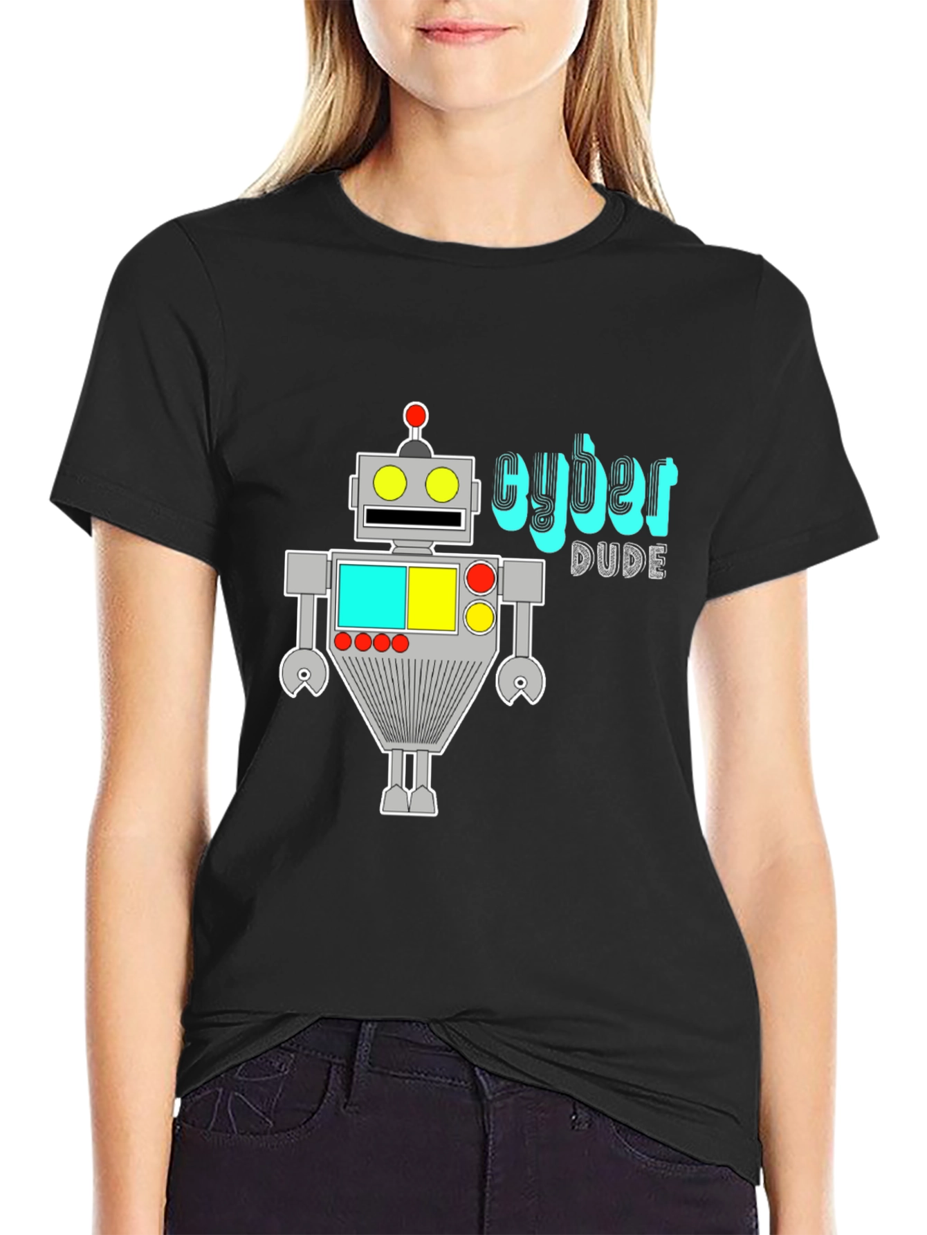 Cyber Dude Robot Graphic Black T-Shirt
