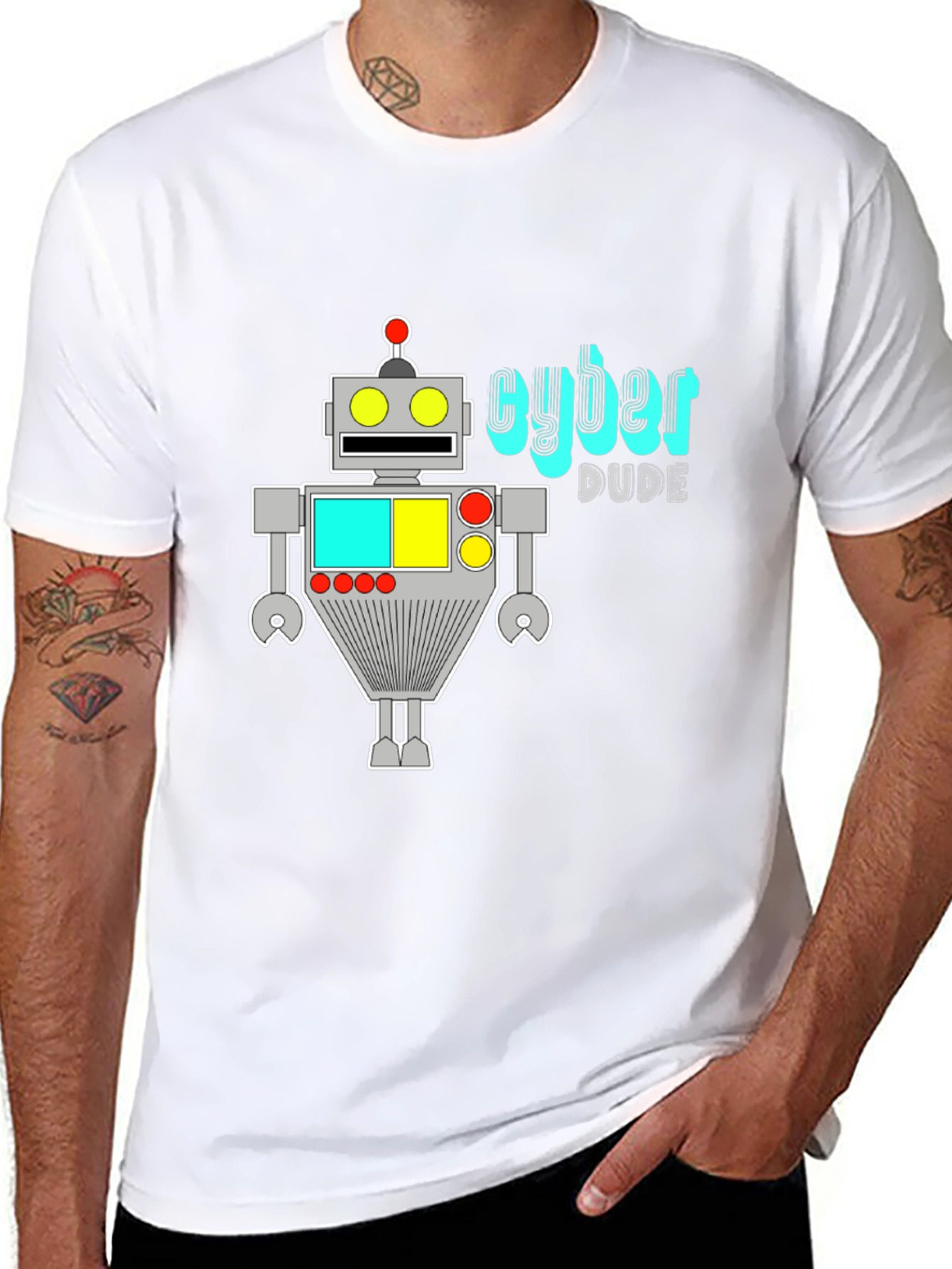 Cyber Dude Robot Graphic Black T-Shirt