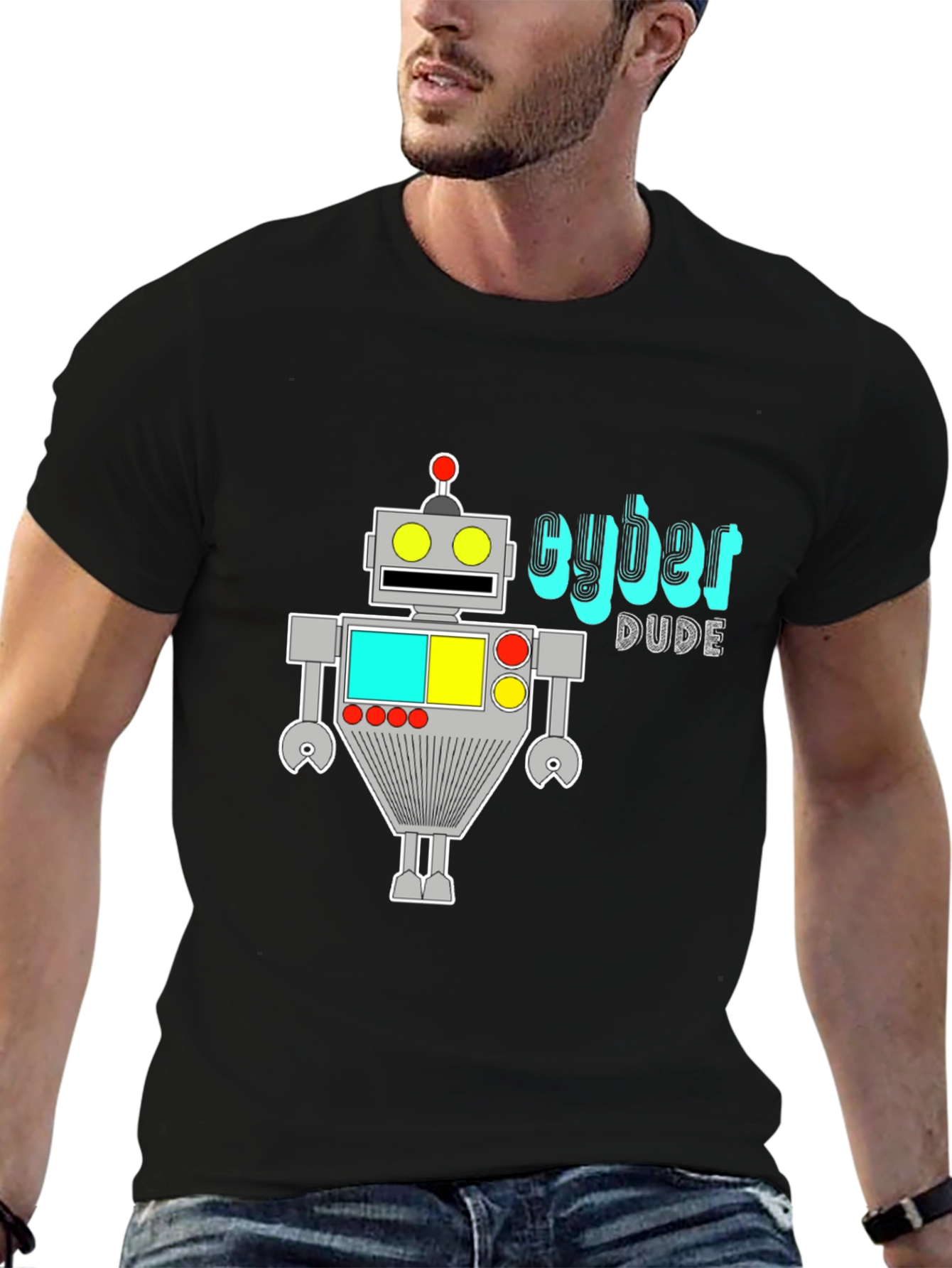 Cyber Dude Robot Graphic Black T-Shirt