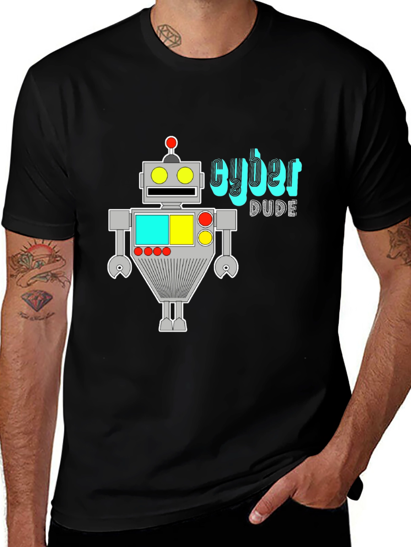 Cyber Dude Robot Graphic Black T-Shirt