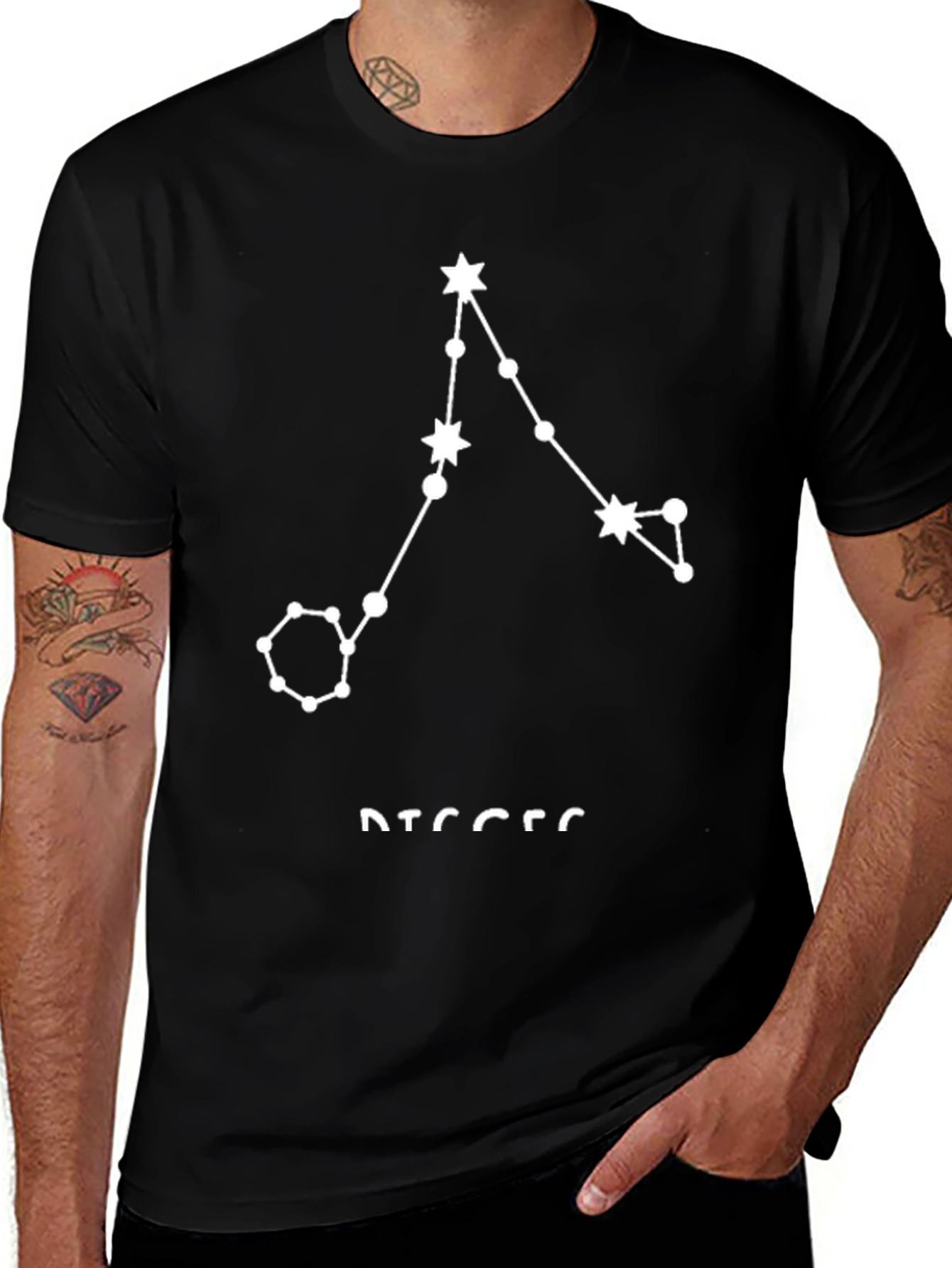 Pisces Constellation Graphic Tee - Black