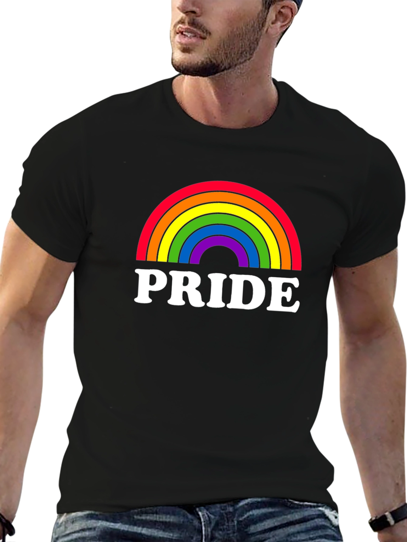 Pride Rainbow Graphic Tee - Black Cotton LGBT Shirt
