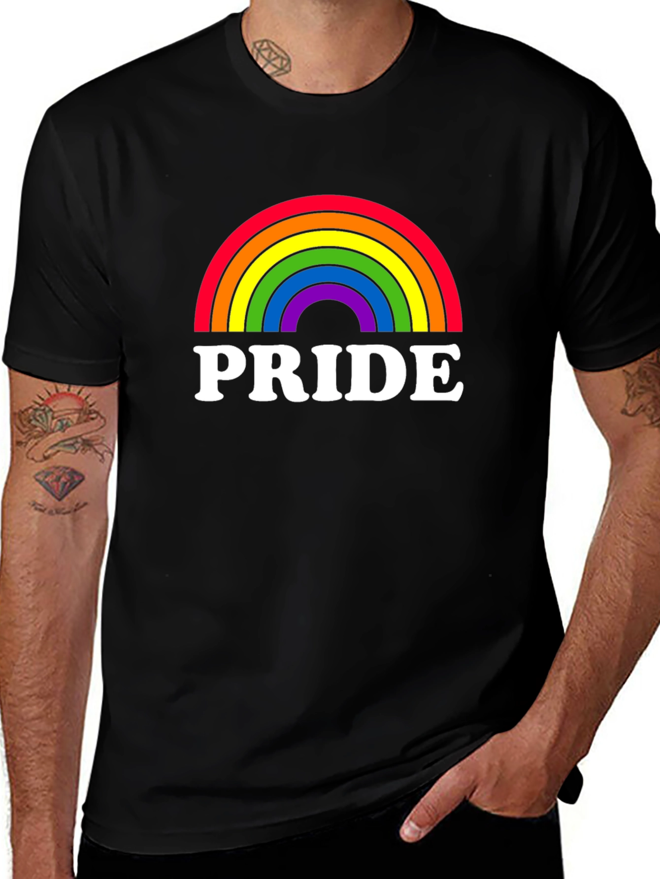 Pride Rainbow Graphic Tee - Black Cotton LGBT Shirt
