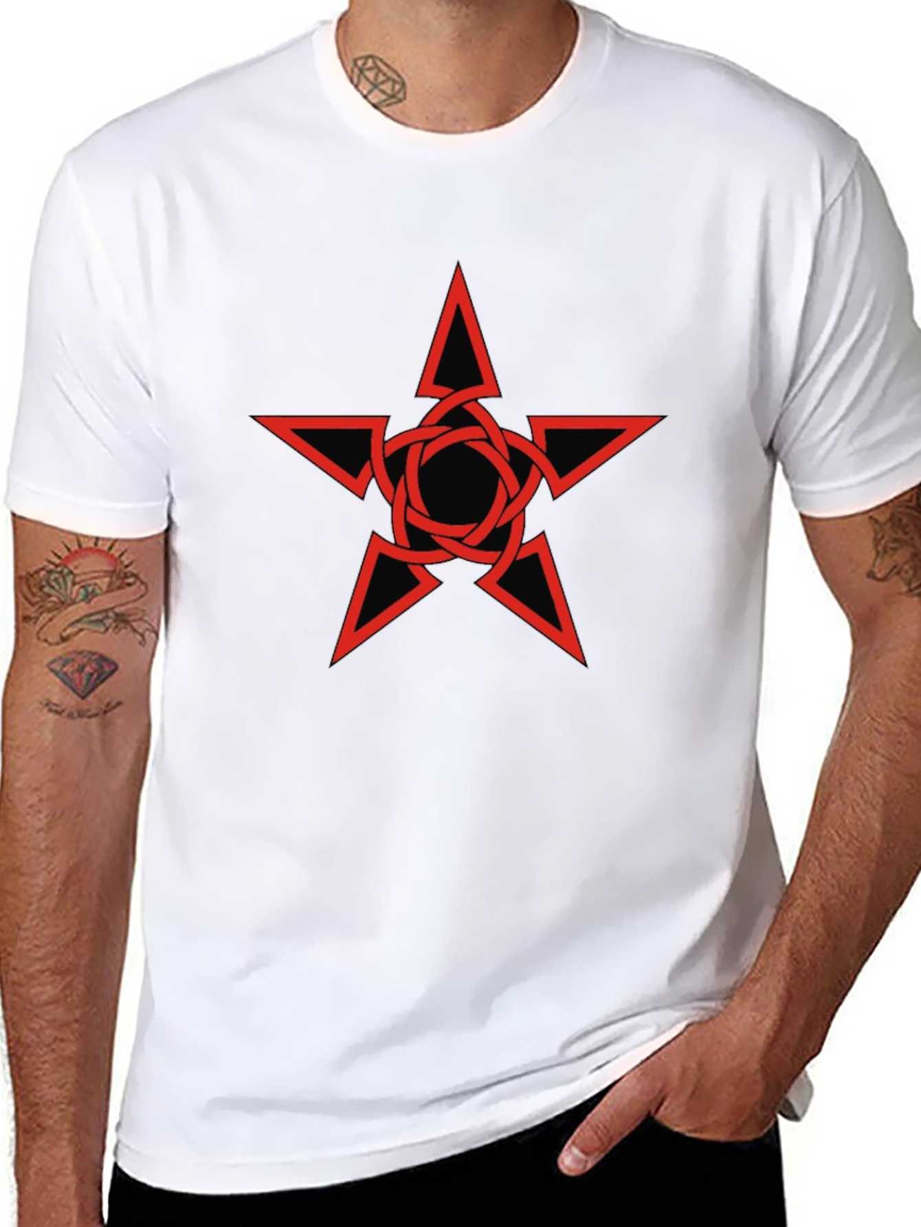 Red Star Celtic Knot Graphic Black T-Shirt