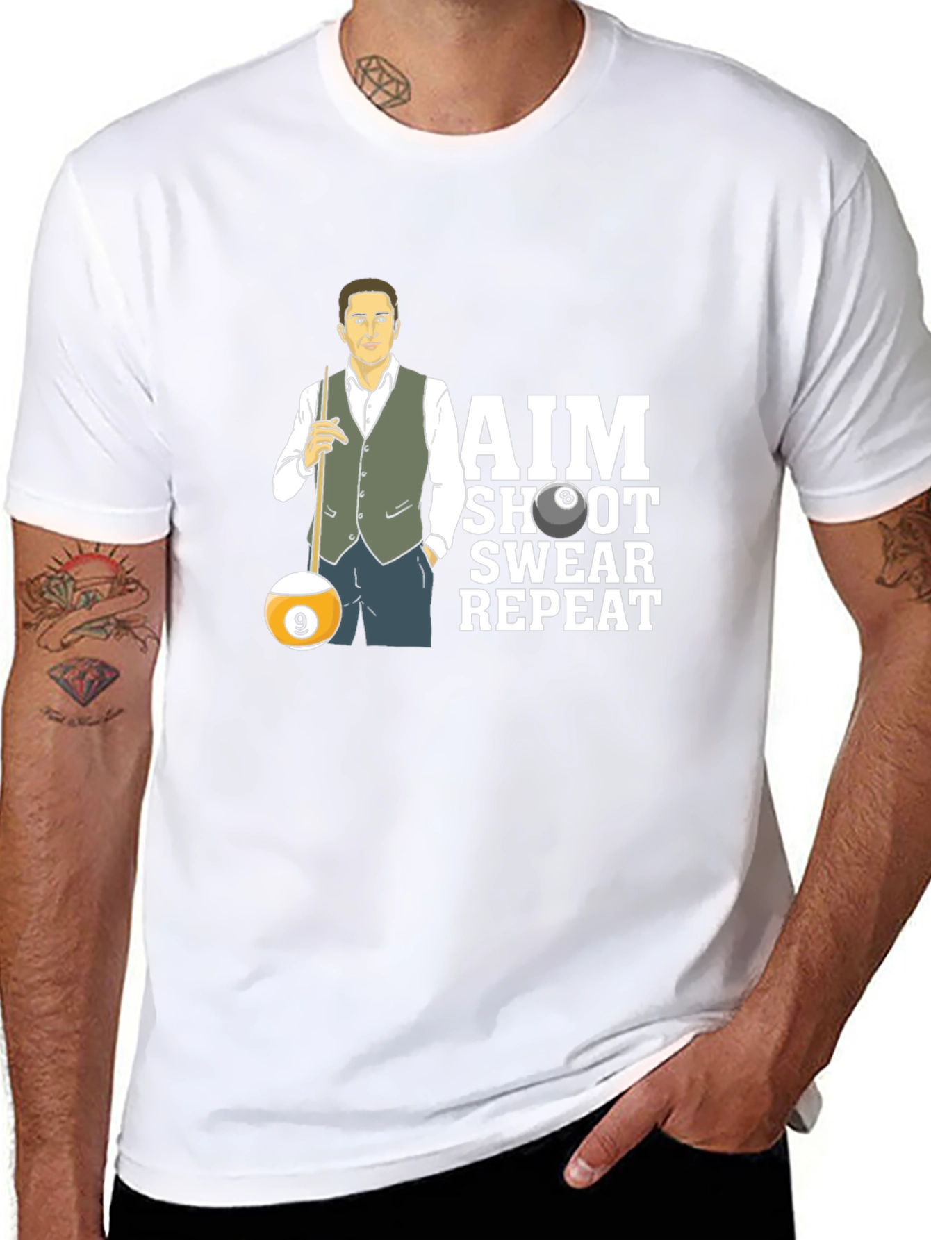 AIM Shoot Swear Repeat Billiard T-Shirt