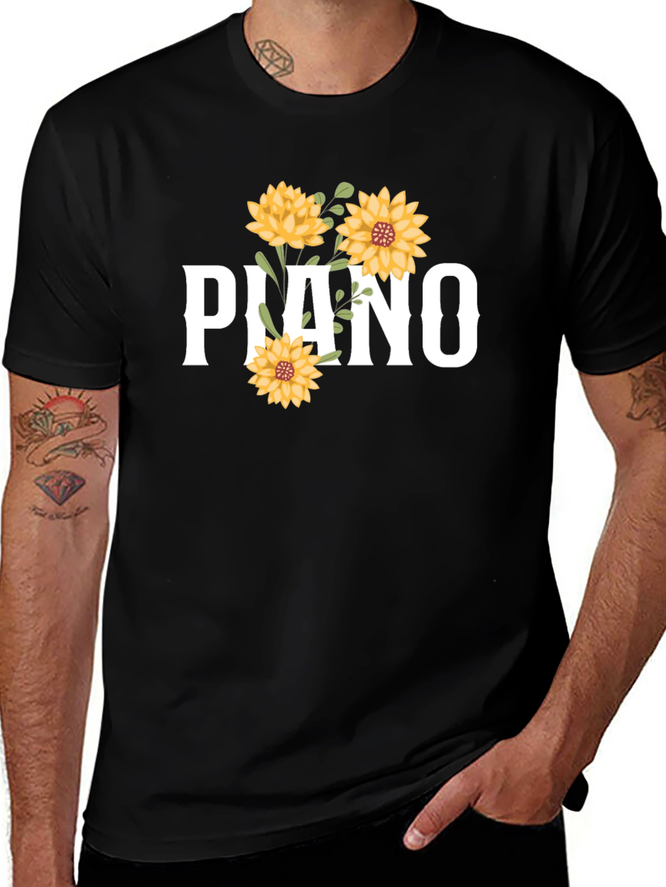 Piano Floral Graphic Tee - Black