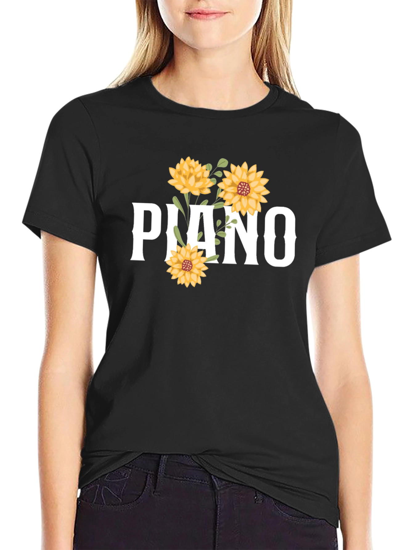Piano Floral Graphic Tee - Black