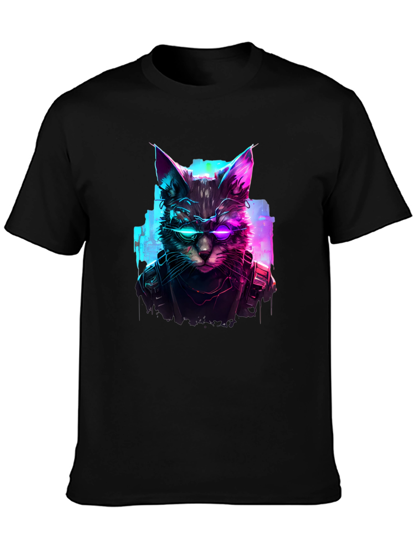 Cyberpunk Cat T-Shirt - Futuristic Feline Design