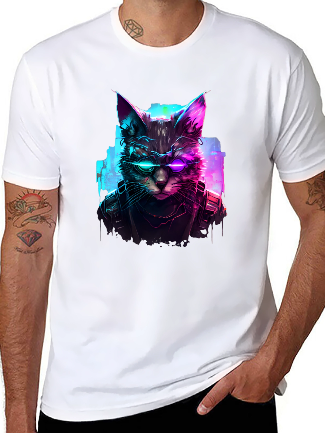 Cyberpunk Cat T-Shirt - Futuristic Feline Design