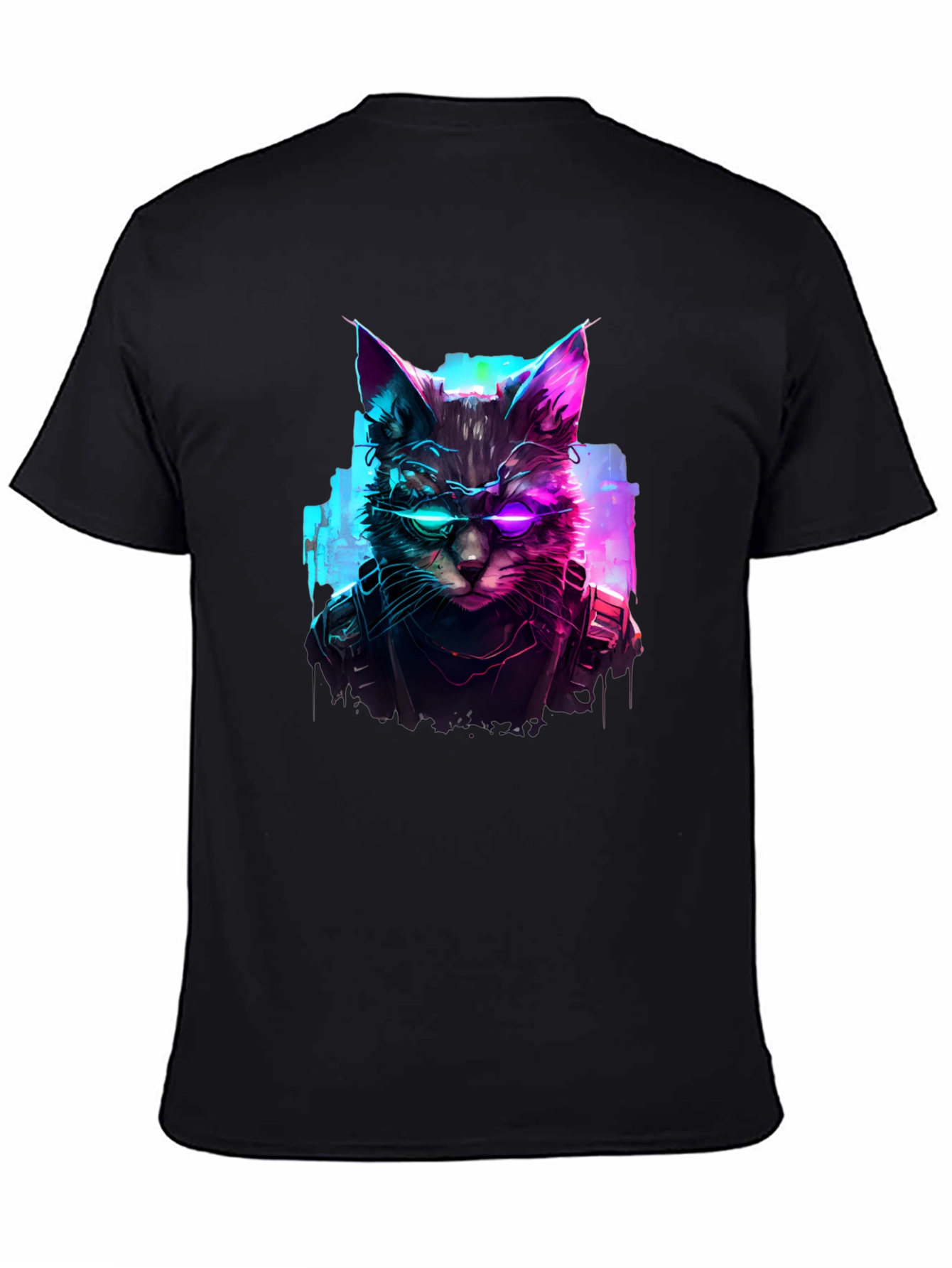 Cyberpunk Cat T-Shirt - Futuristic Feline Design