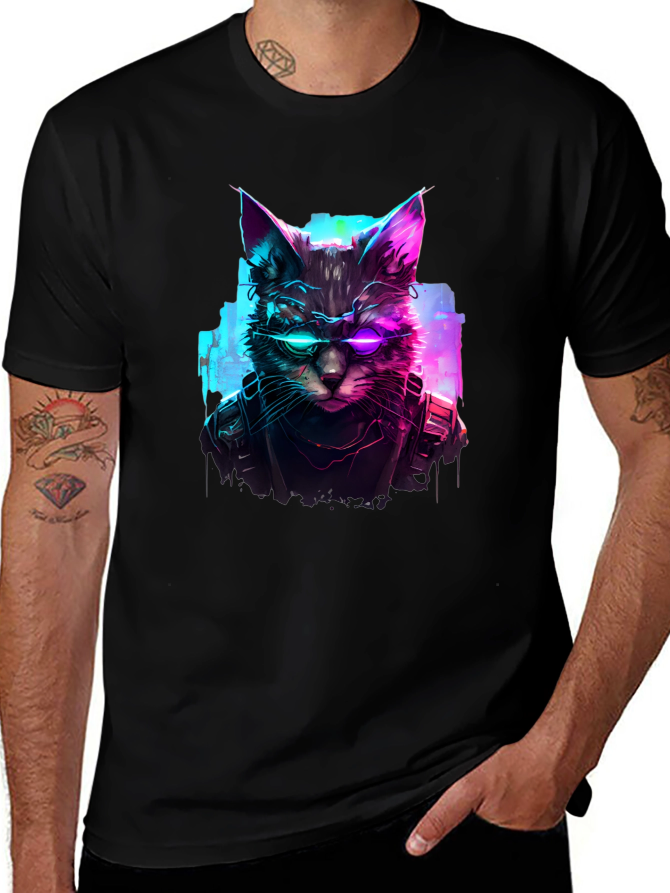 Cyberpunk Cat T-Shirt - Futuristic Feline Design