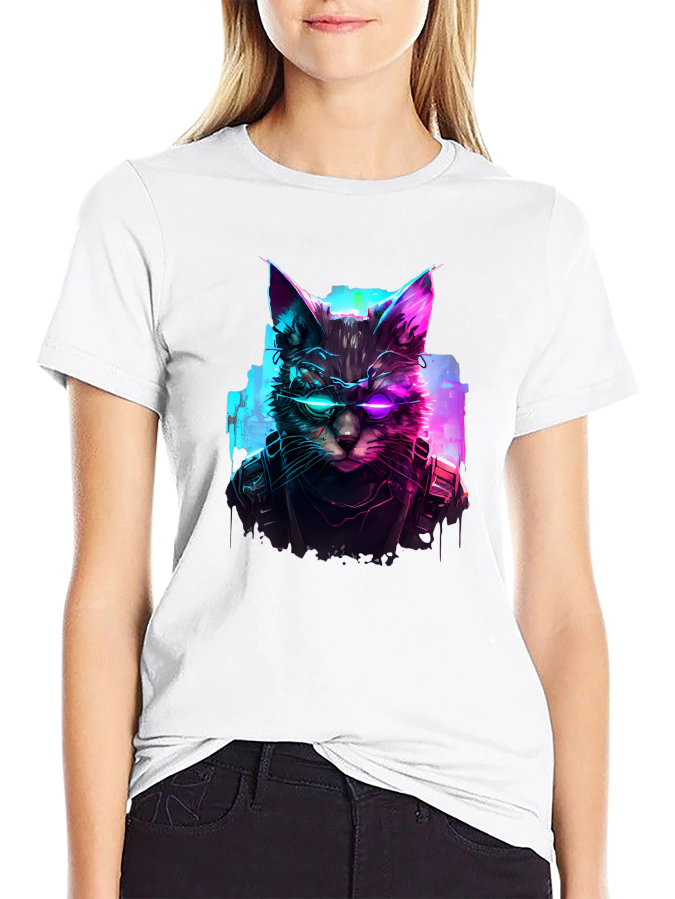 Cyberpunk Cat T-Shirt - Futuristic Feline Design