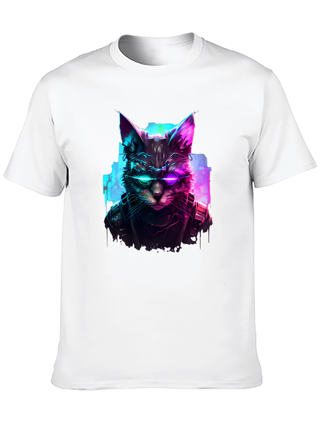 Cyberpunk Cat T-Shirt - Futuristic Feline Design
