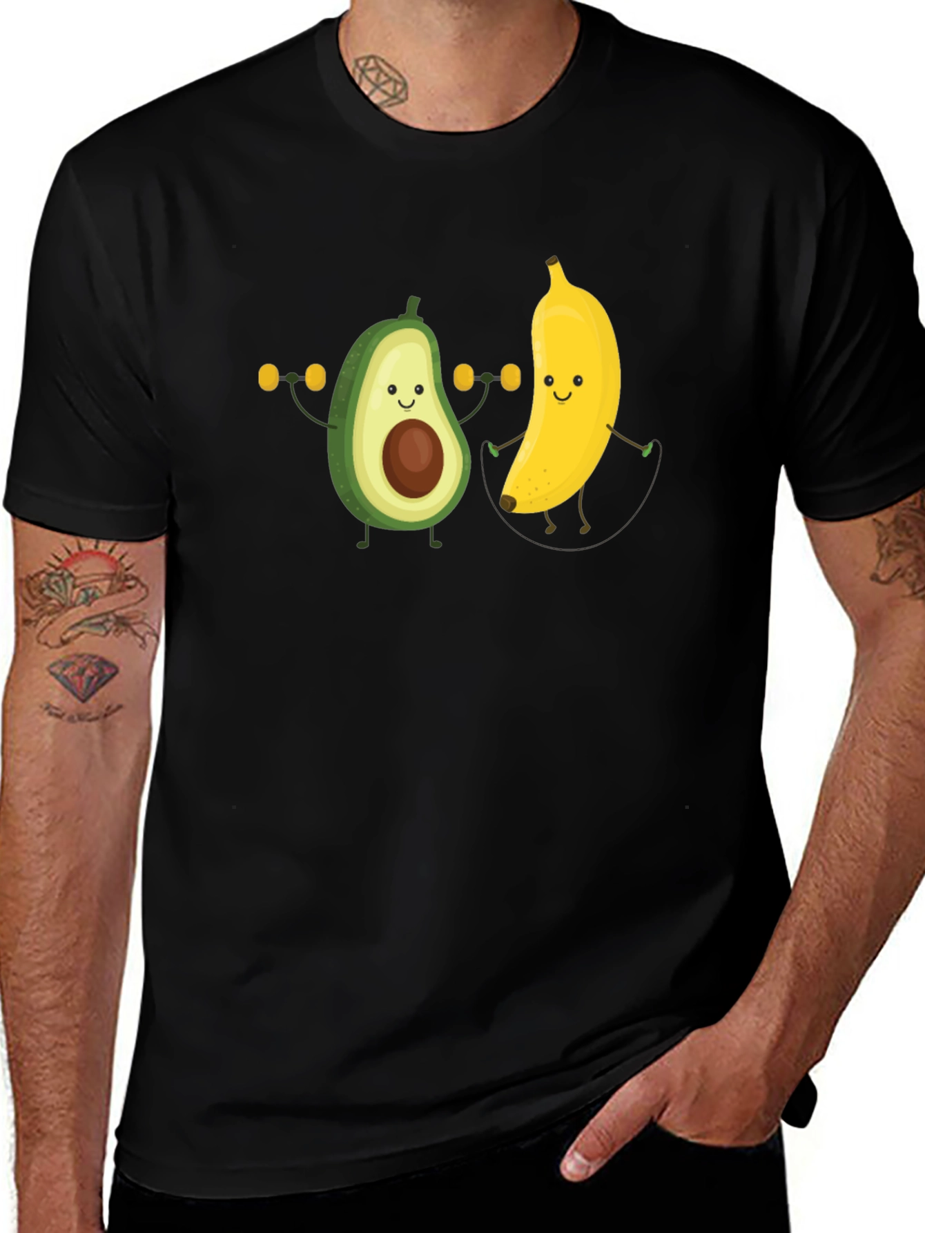Funny Avocado Banana Workout Black T-Shirt
