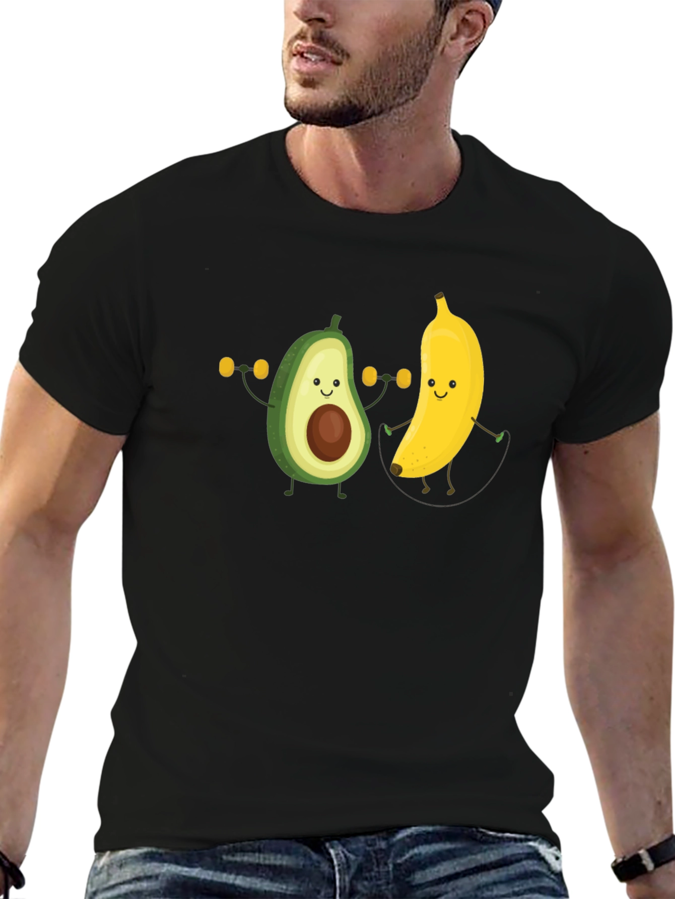 Funny Avocado Banana Workout Black T-Shirt