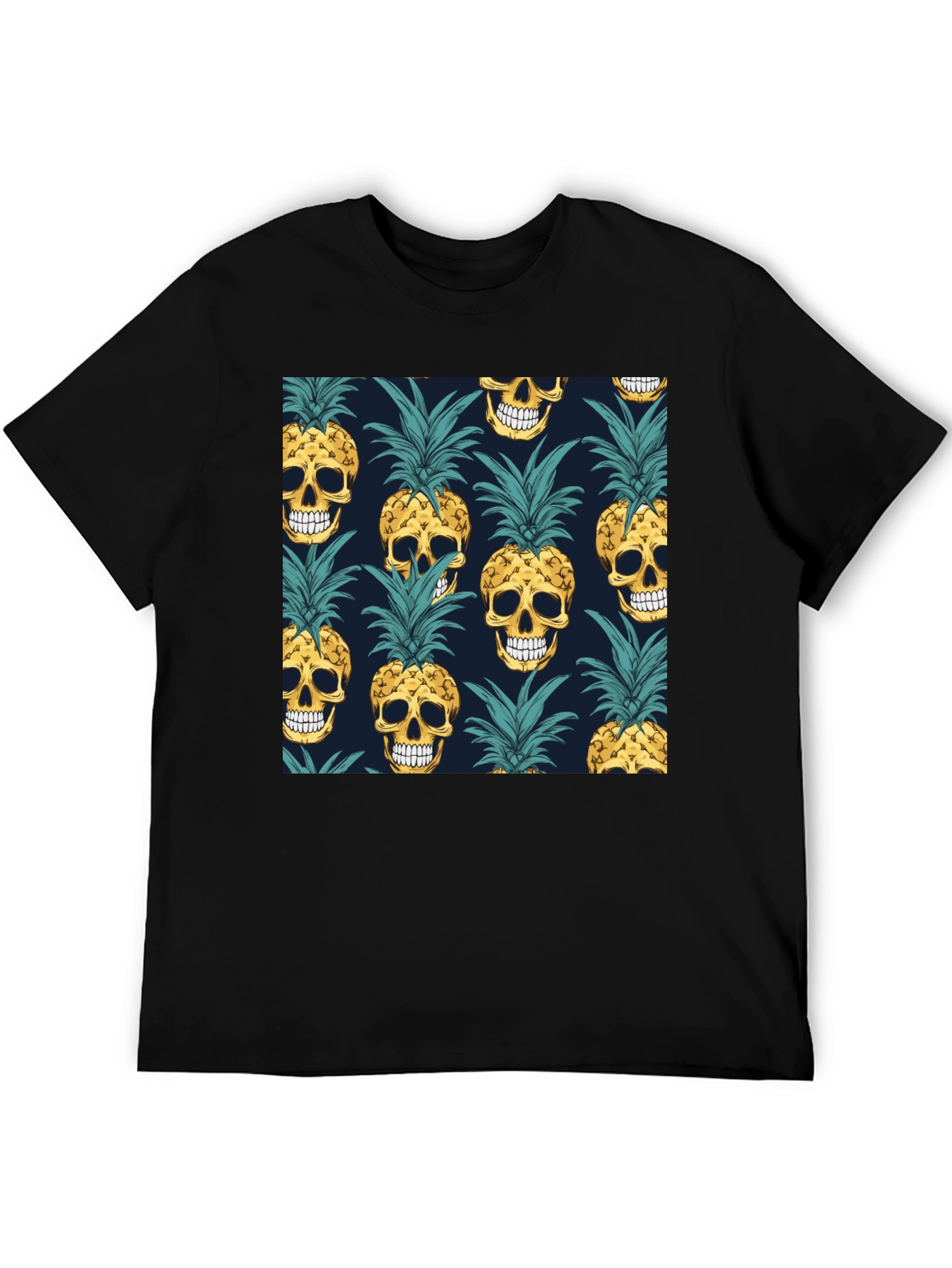 Skull Pineapple Print Black T-Shirt