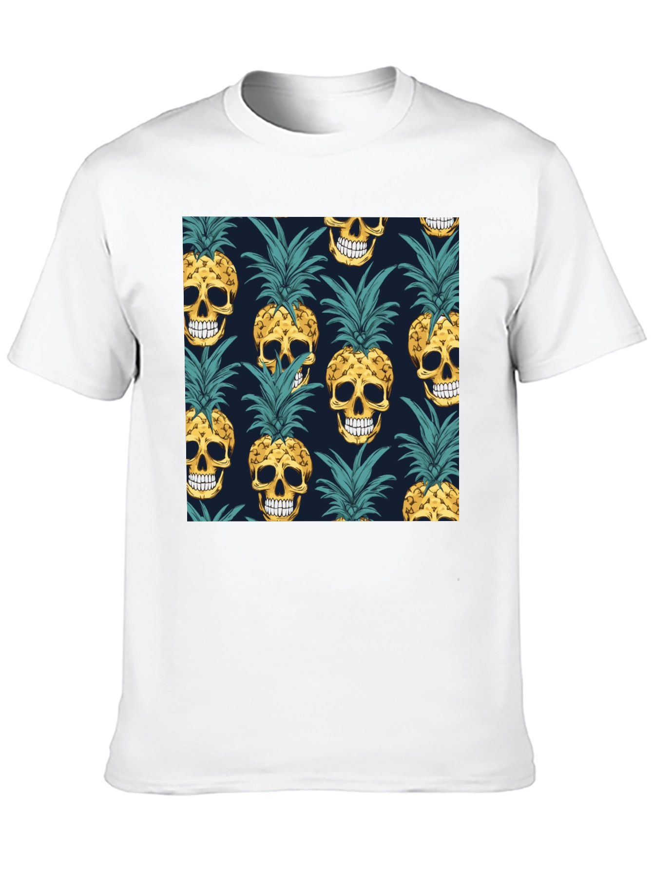 Skull Pineapple Print Black T-Shirt