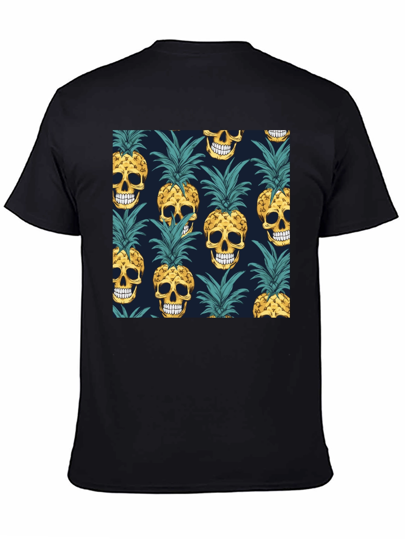 Skull Pineapple Print Black T-Shirt
