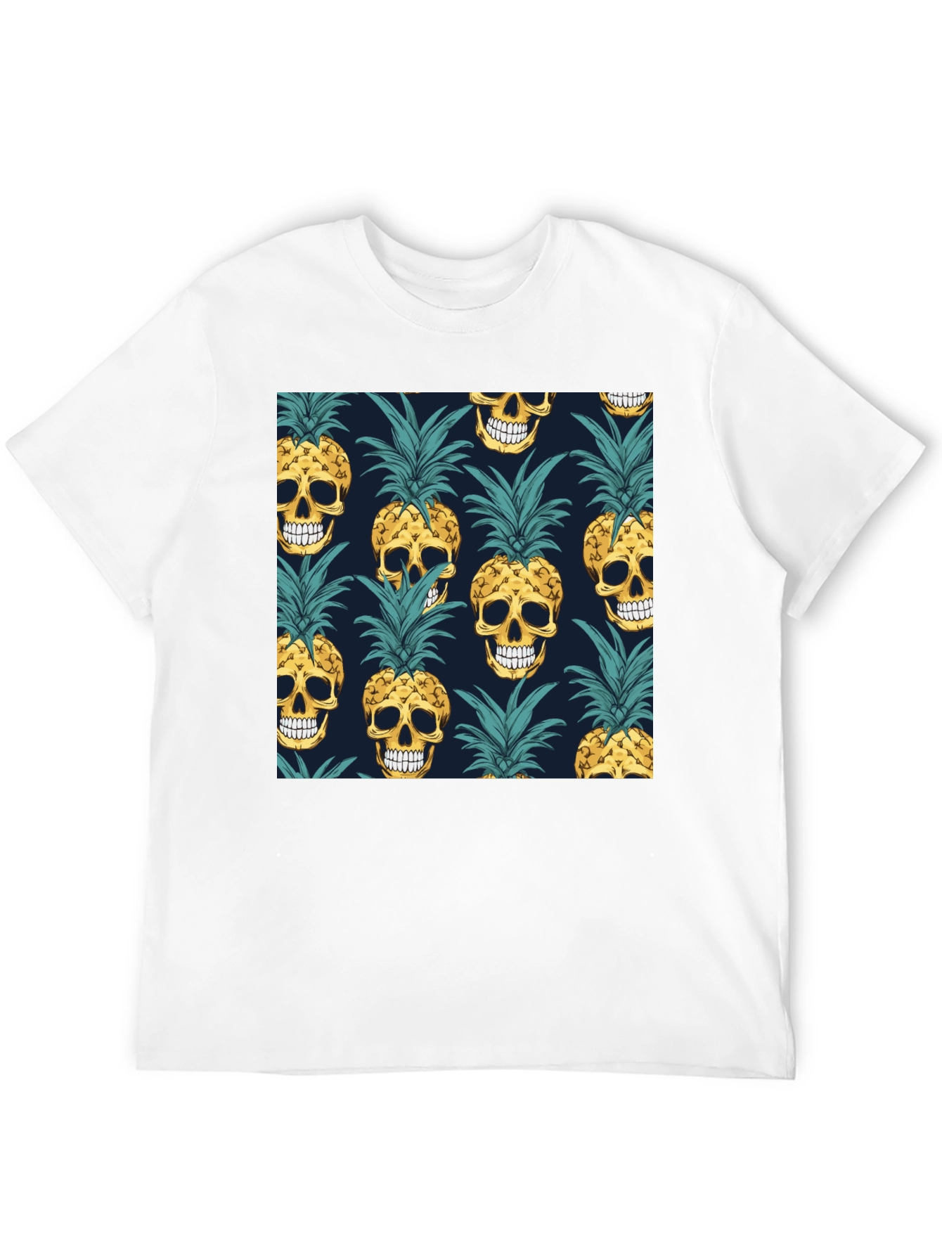 Skull Pineapple Print Black T-Shirt