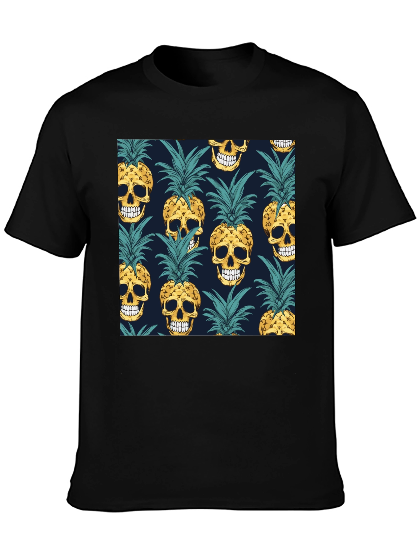 Skull Pineapple Print Black T-Shirt