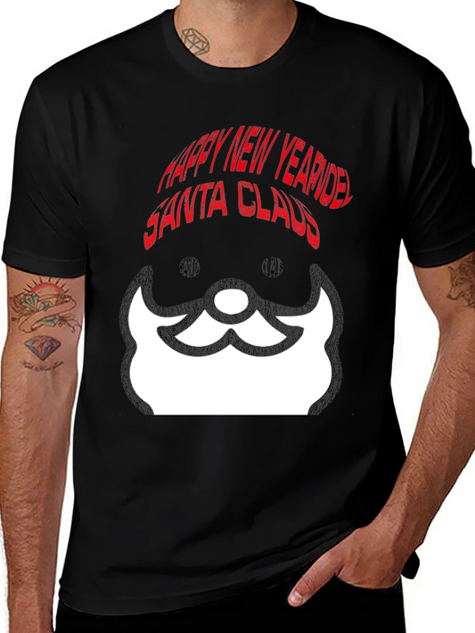 Santa Claus Happy New Year Black Graphic Tee