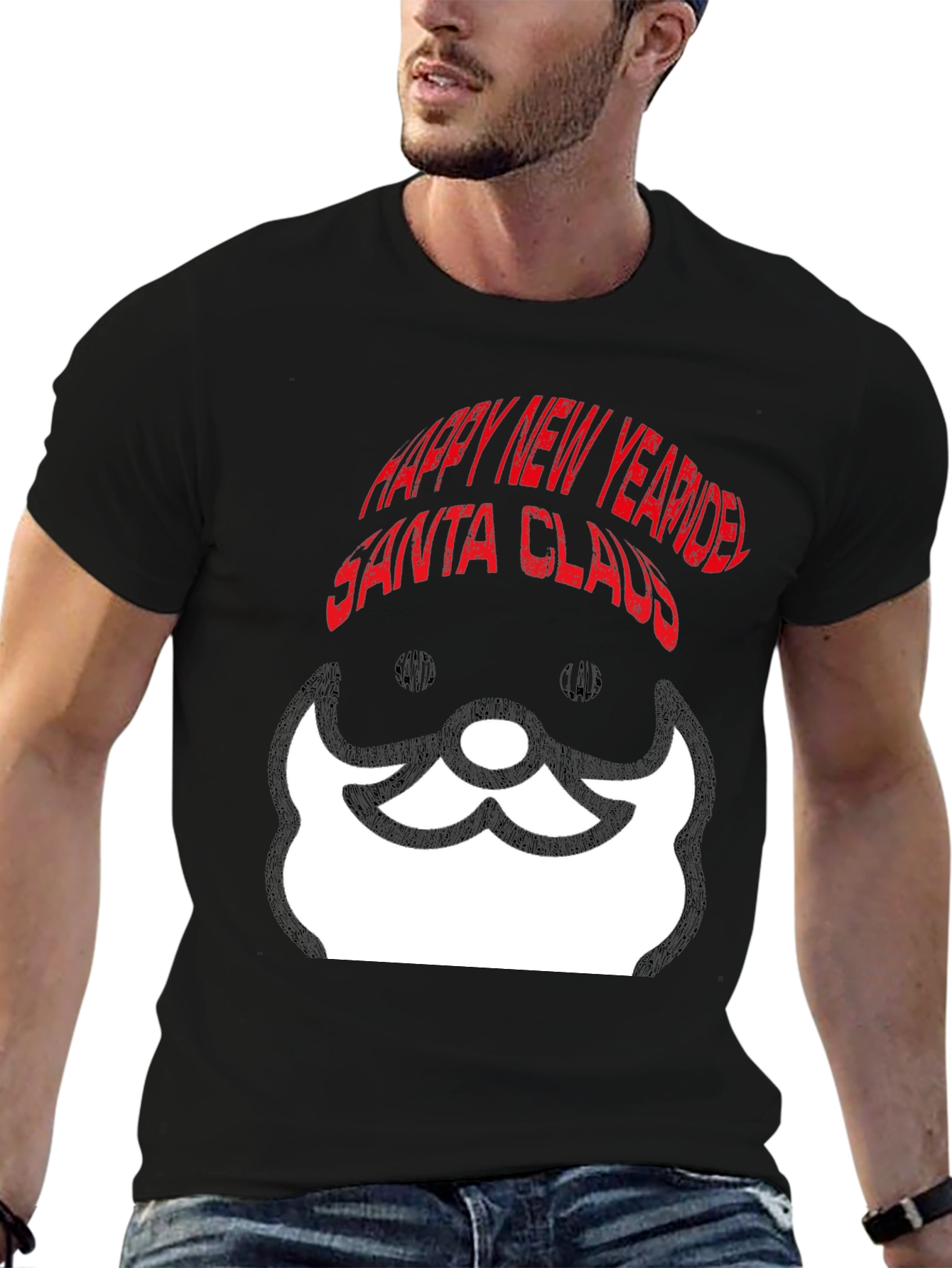 Santa Claus Happy New Year Black Graphic Tee