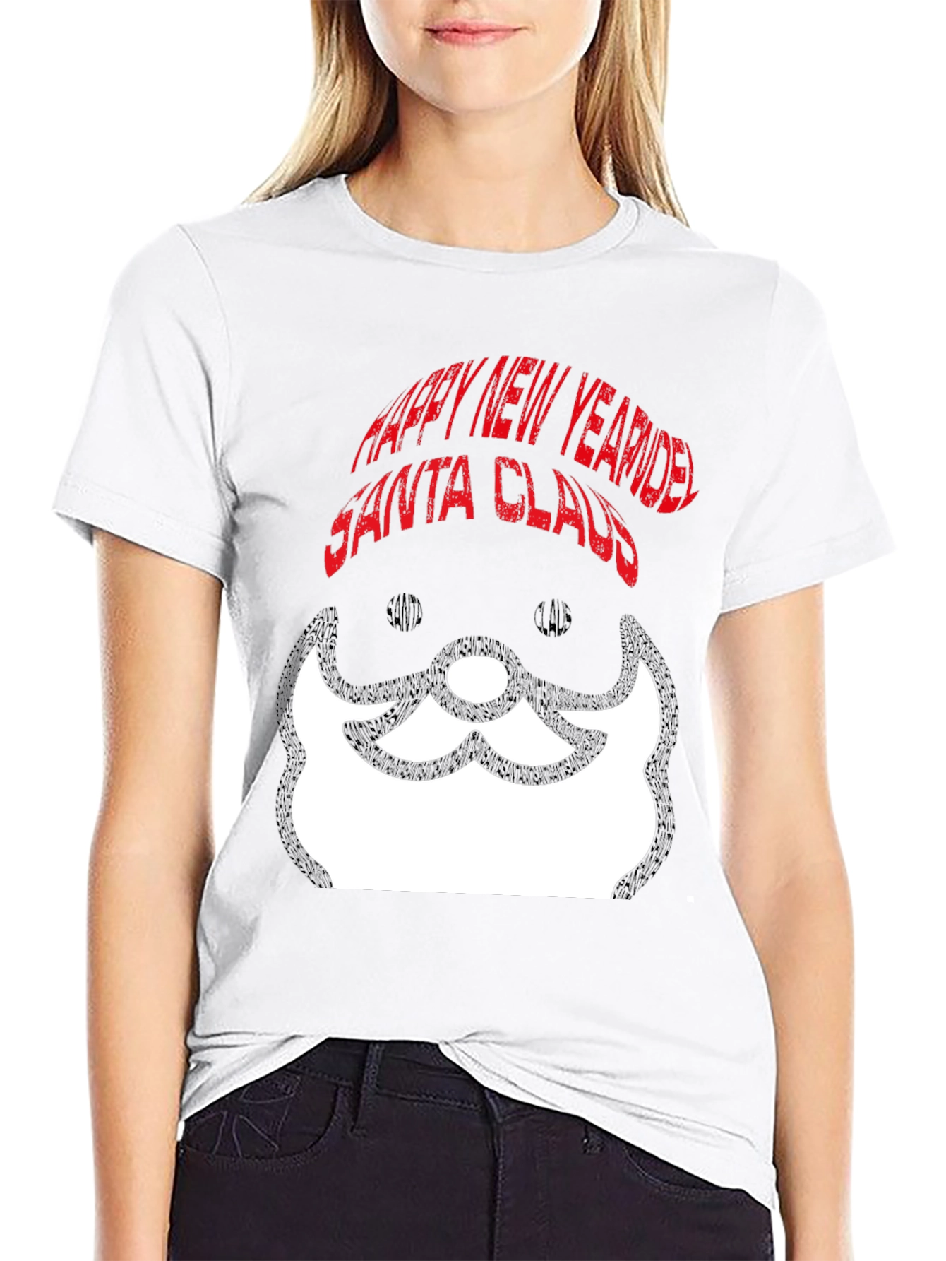 Santa Claus Happy New Year Black Graphic Tee