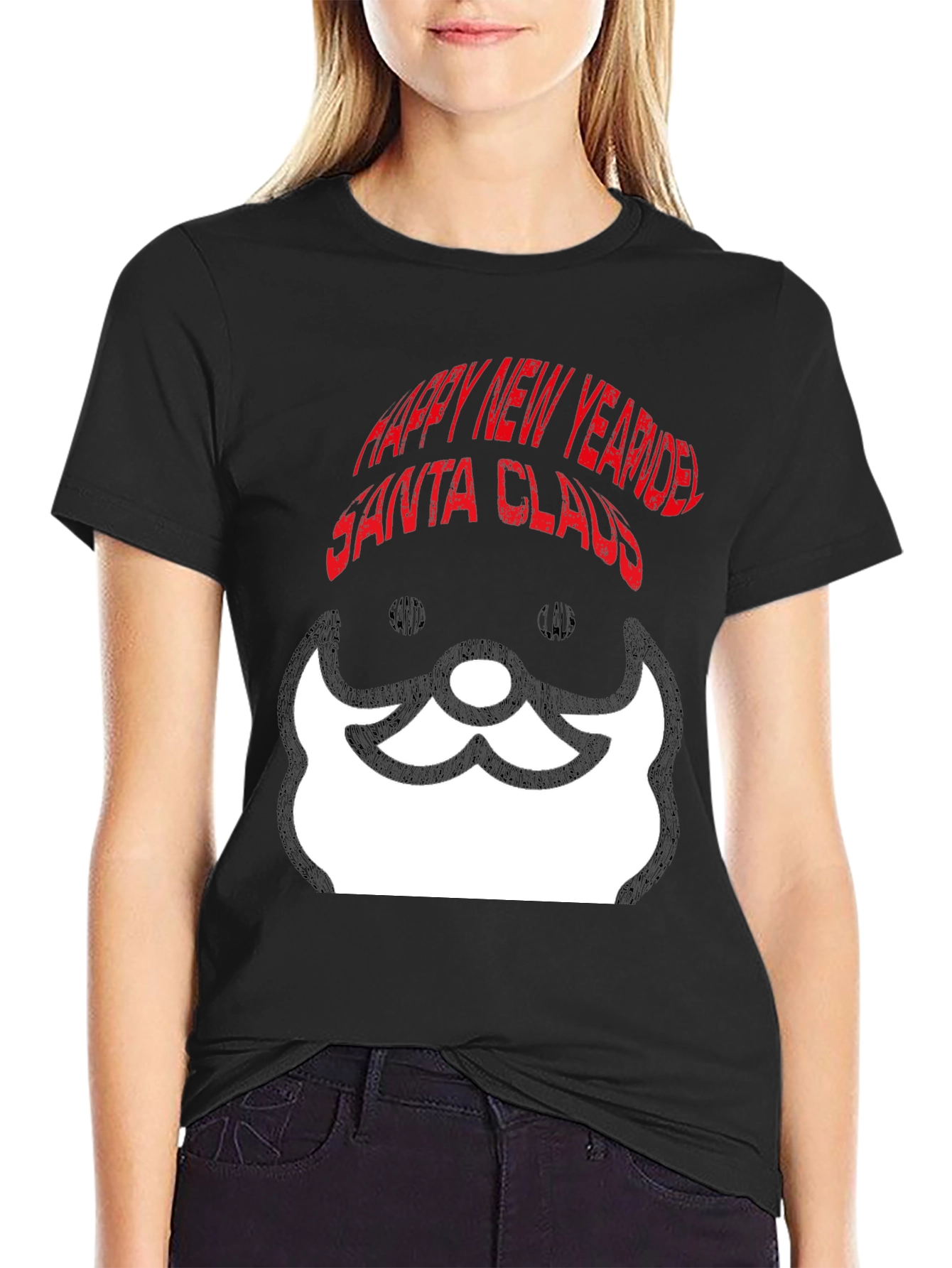 Santa Claus Happy New Year Black Graphic Tee
