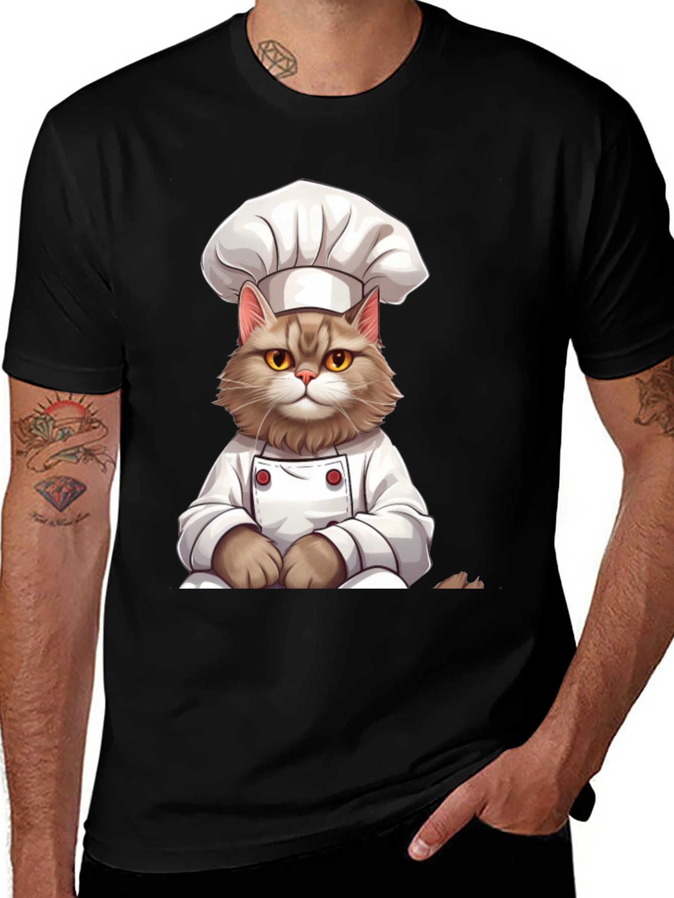 Chef Cat Graphic T-Shirt - Funny Feline Cook Tee