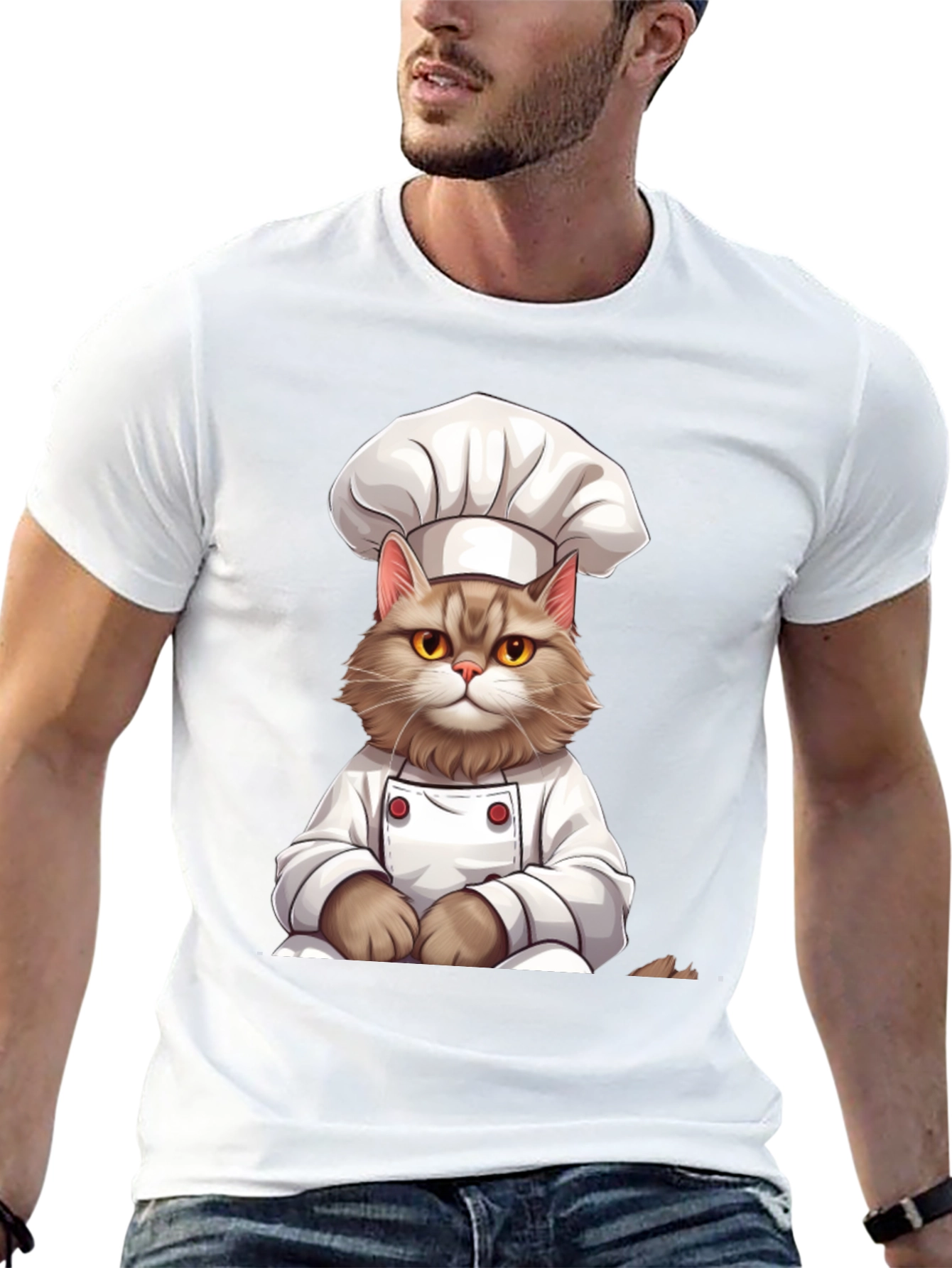 Chef Cat Graphic T-Shirt - Funny Feline Cook Tee