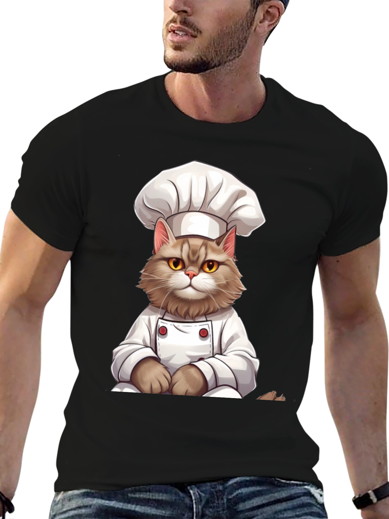 Chef Cat Graphic T-Shirt - Funny Feline Cook Tee