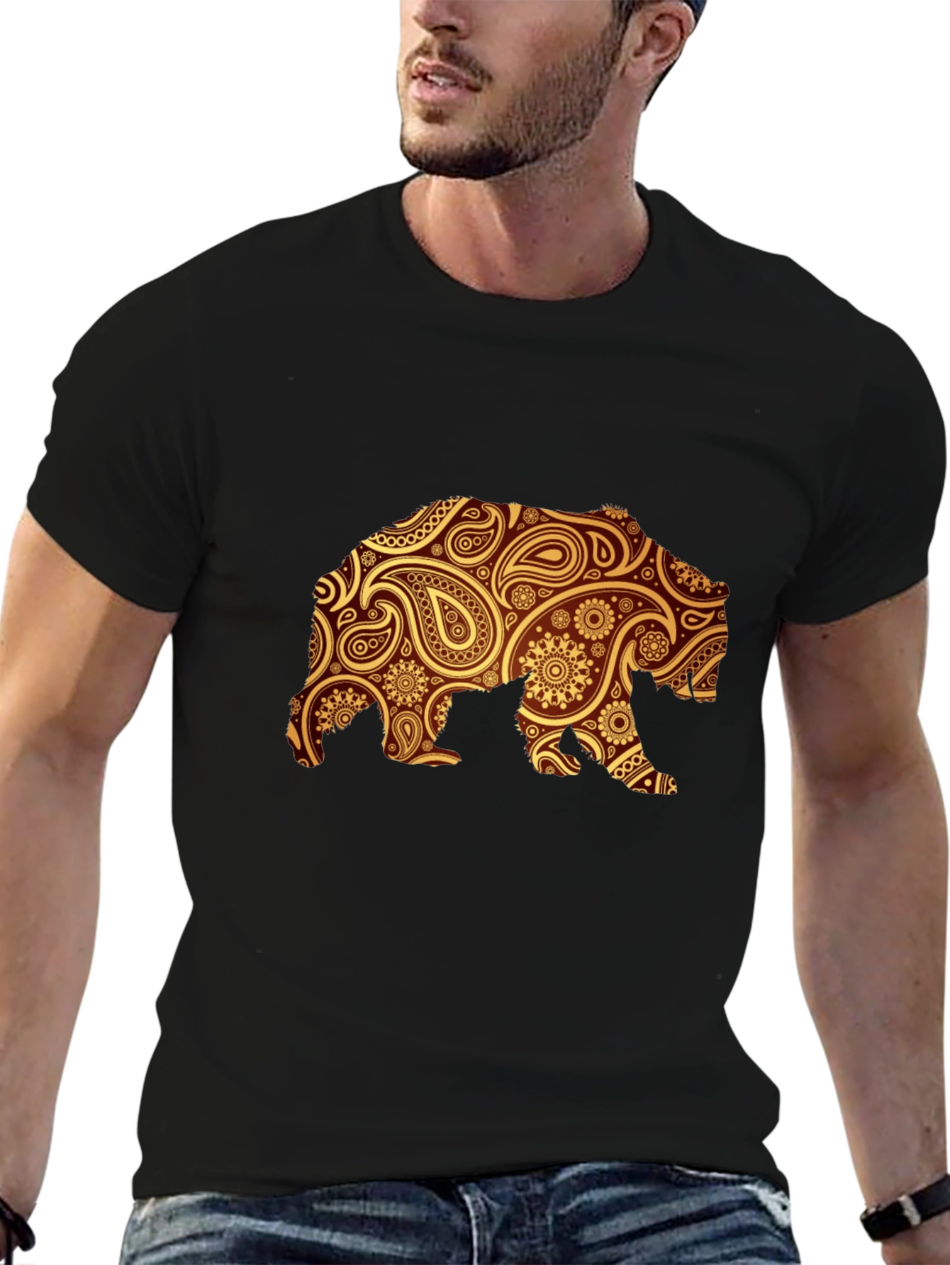 Paisley Bear Graphic Black T-Shirt