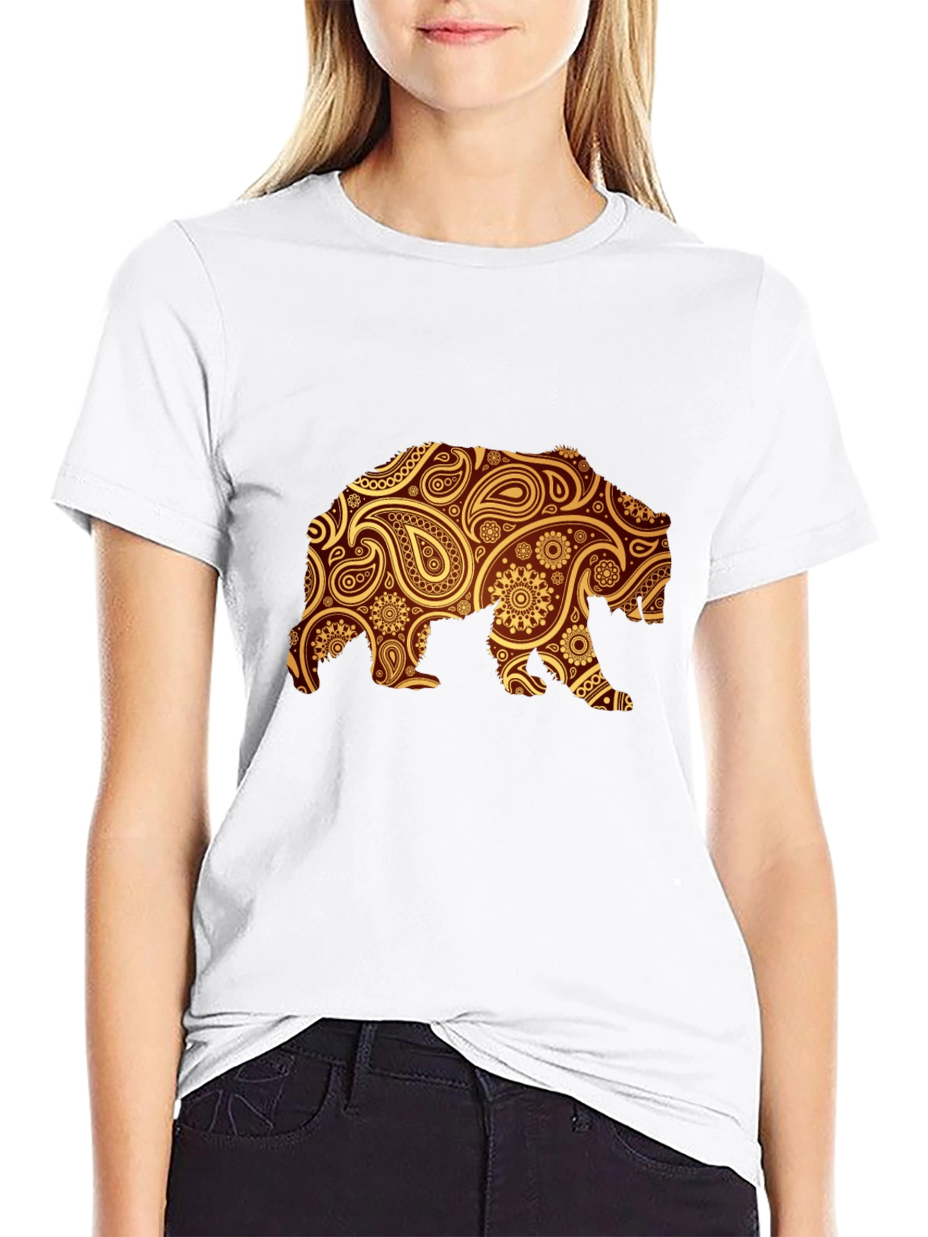 Paisley Bear Graphic Black T-Shirt