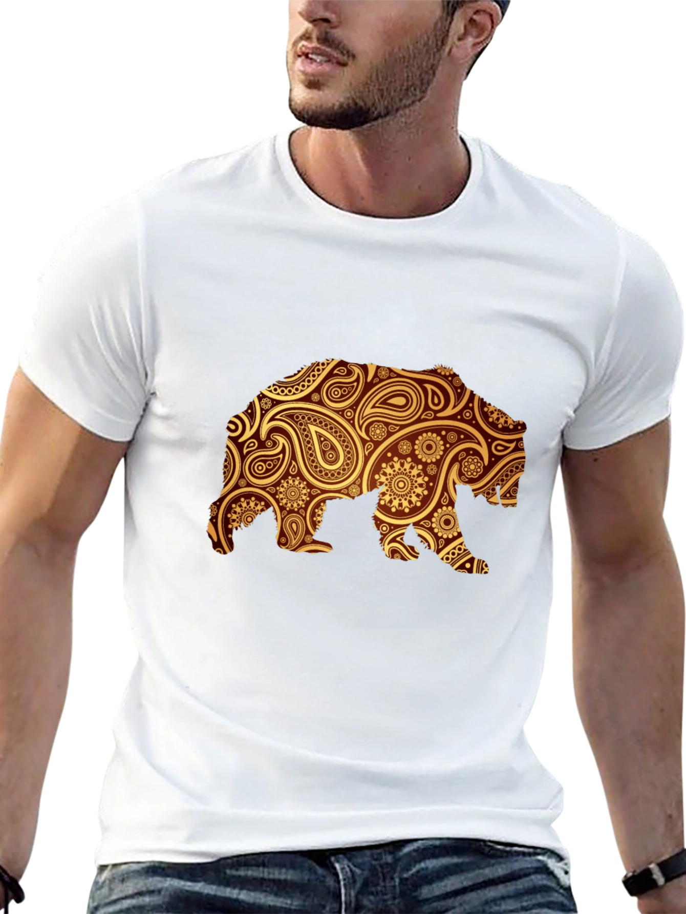 Paisley Bear Graphic Black T-Shirt