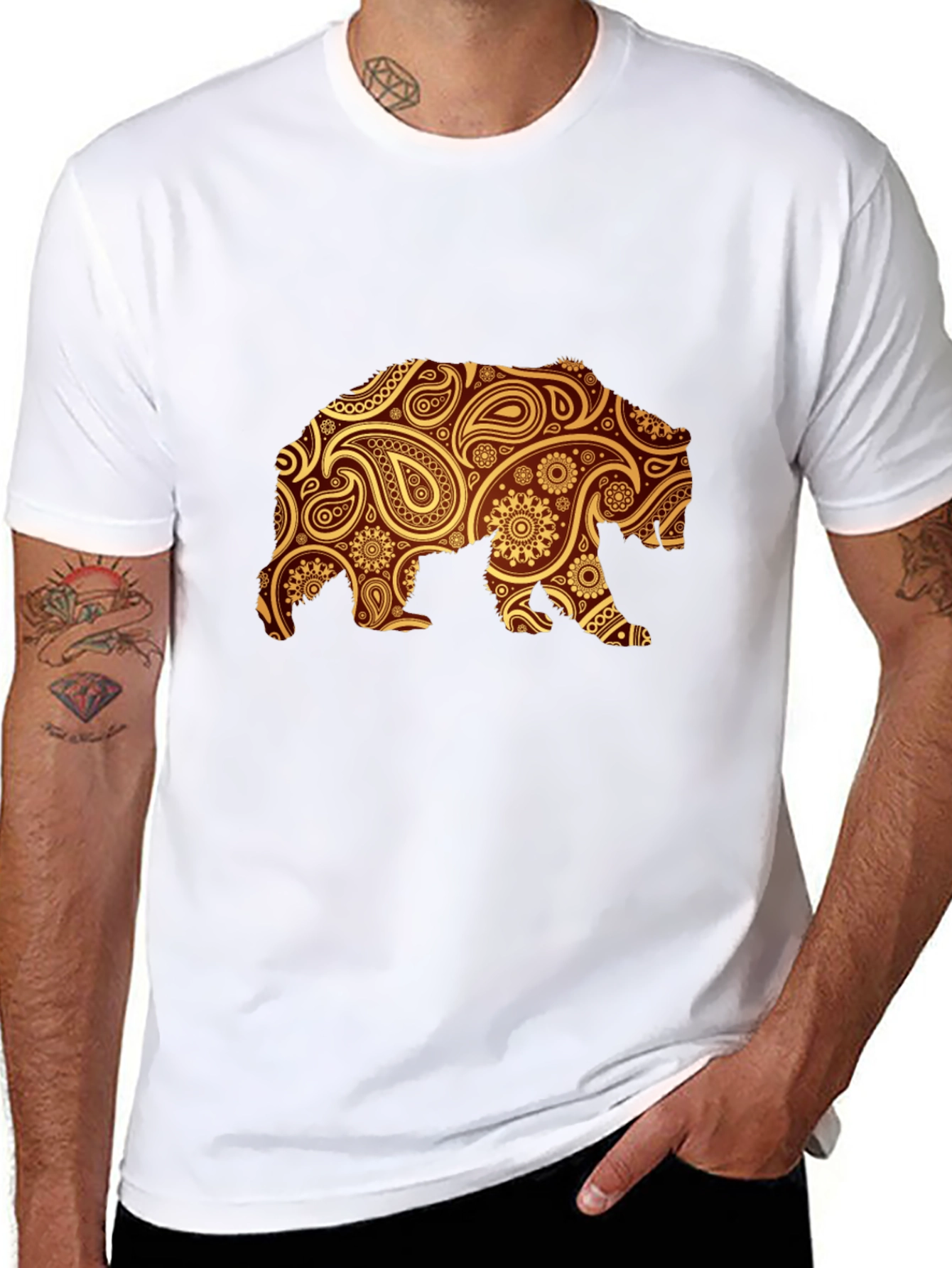 Paisley Bear Graphic Black T-Shirt