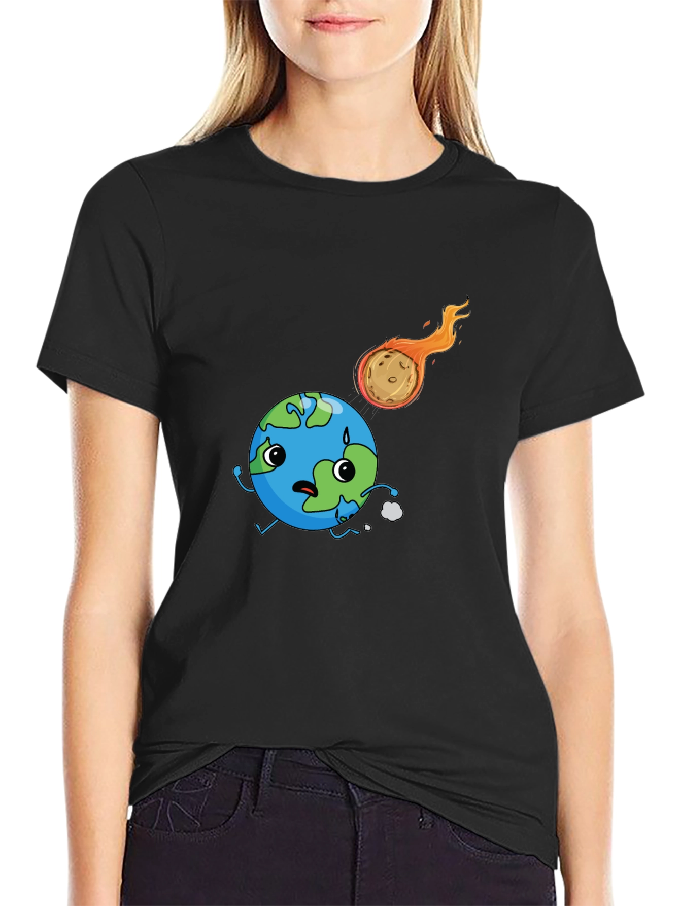 Earth vs Asteroid Graphic Black T-Shirt