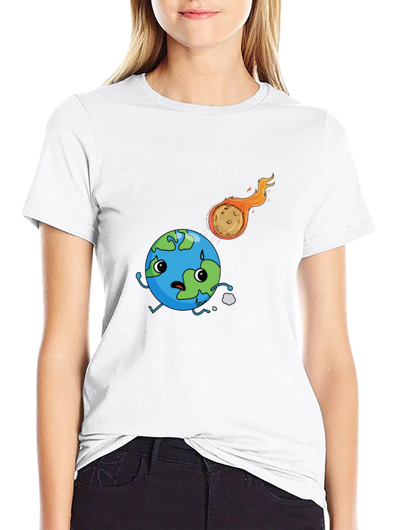 Earth vs Asteroid Graphic Black T-Shirt