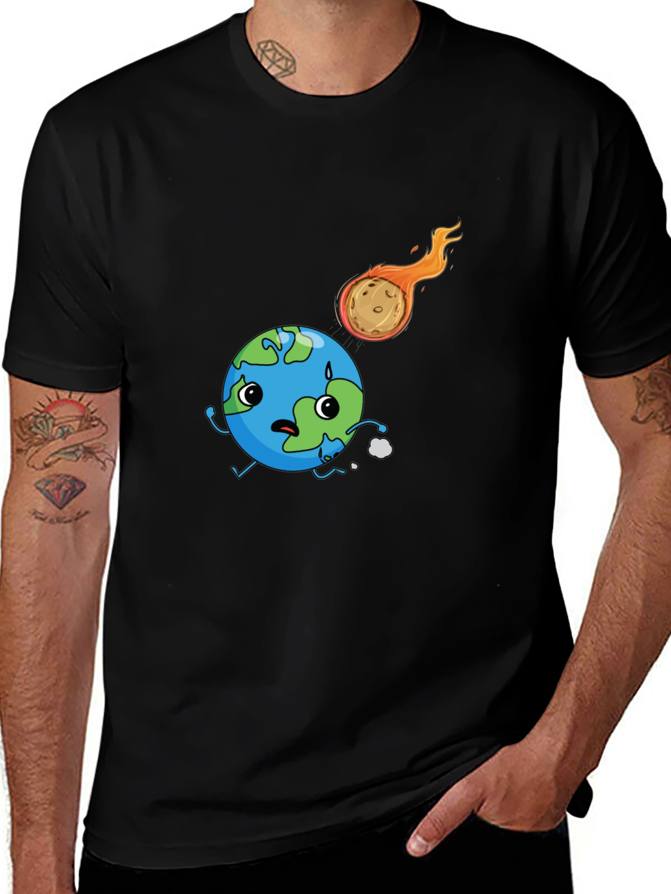 Earth vs Asteroid Graphic Black T-Shirt