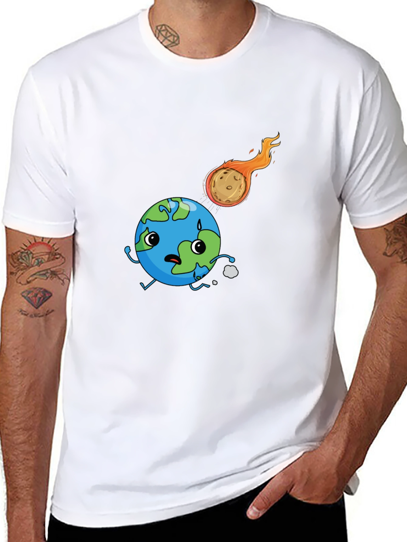 Earth vs Asteroid Graphic Black T-Shirt