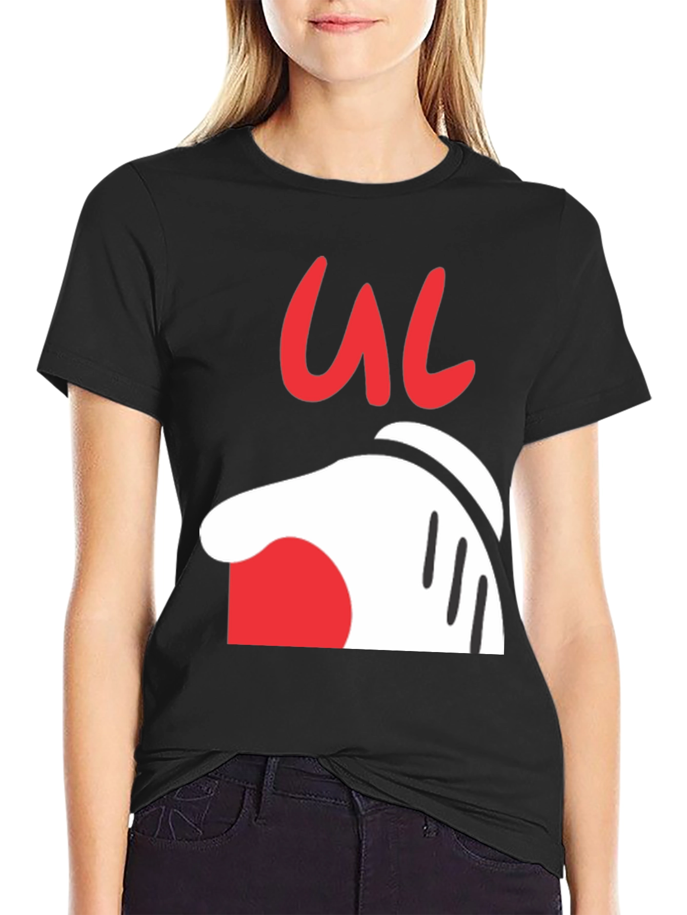 Cartoon Hand Graphic Tee - Casual Black T-Shirt