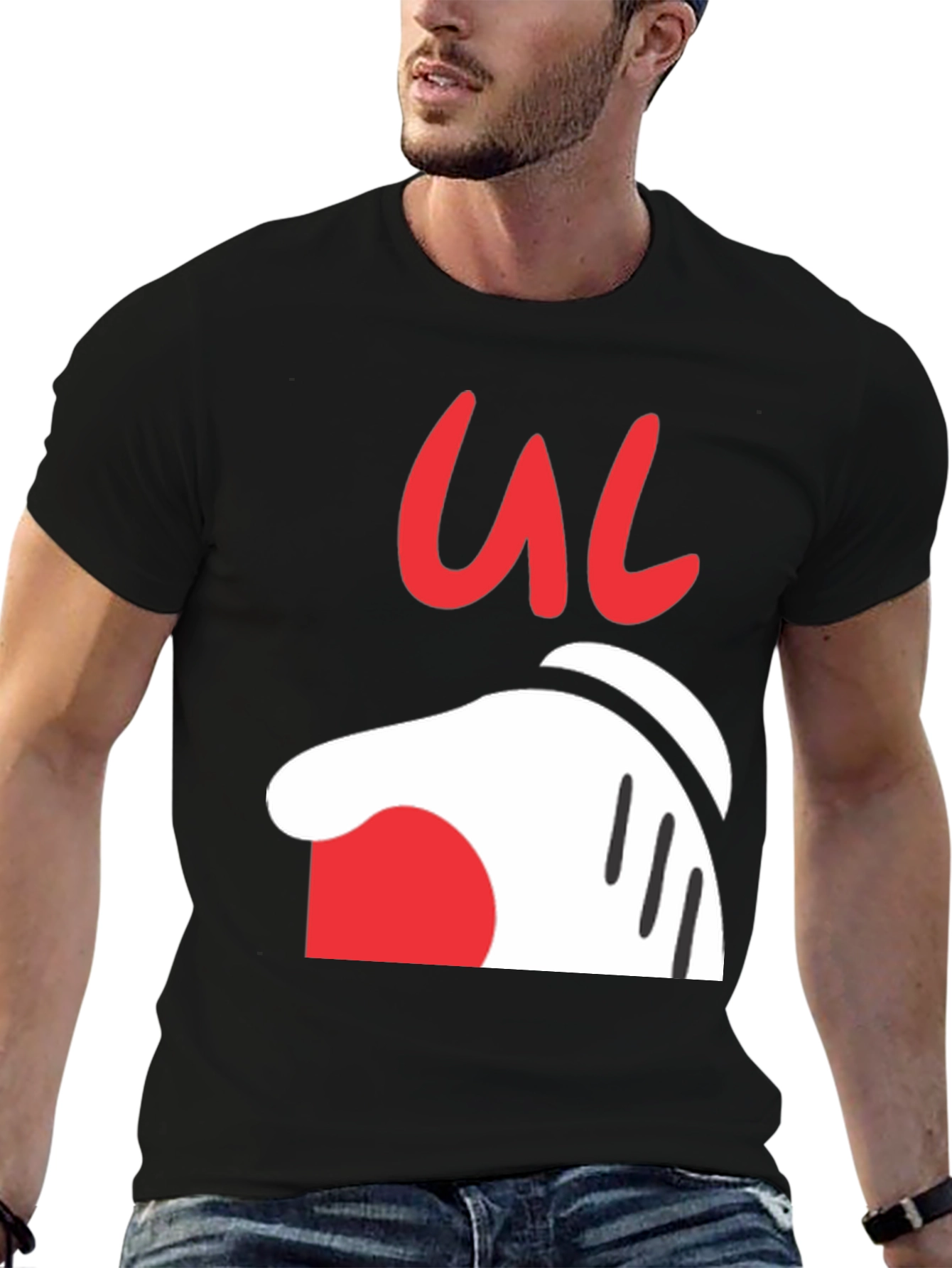 Cartoon Hand Graphic Tee - Casual Black T-Shirt