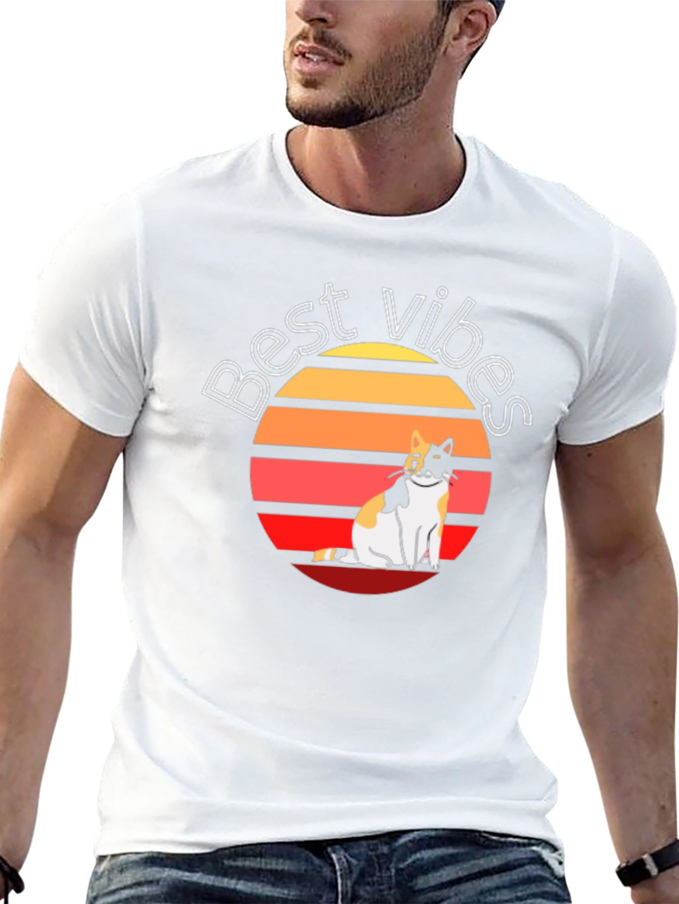 Best Vibes Cat Graphic T-Shirt