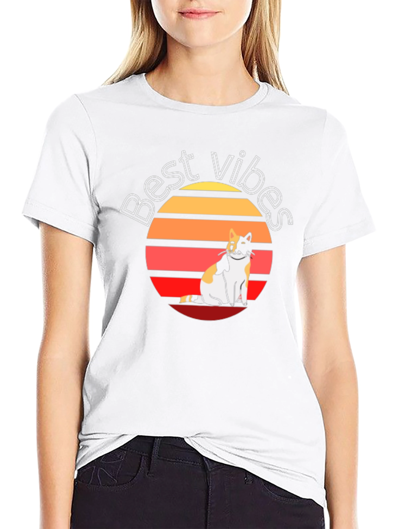 Best Vibes Cat Graphic T-Shirt