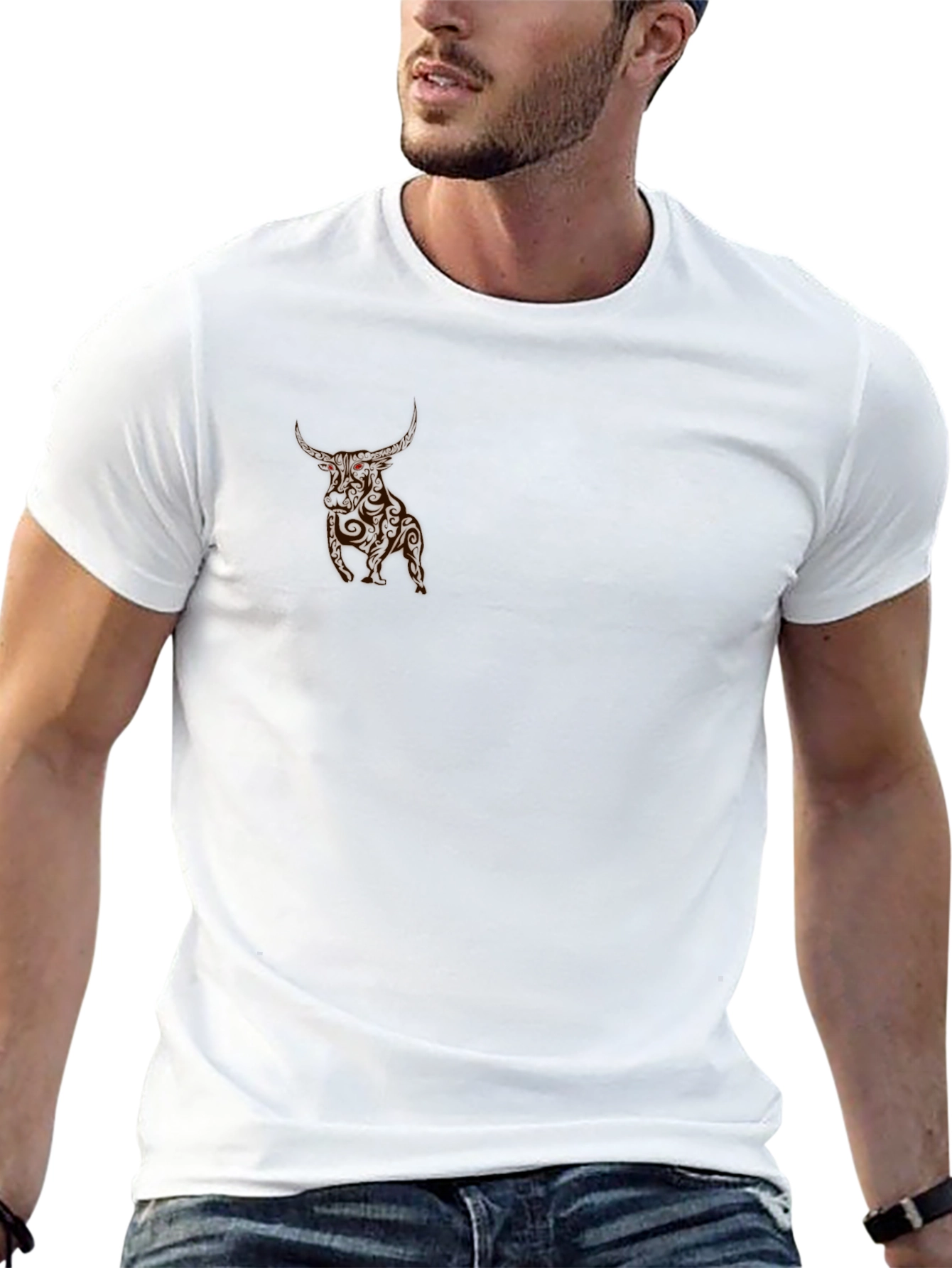 Mens Black T-Shirt with Bull Graphic
