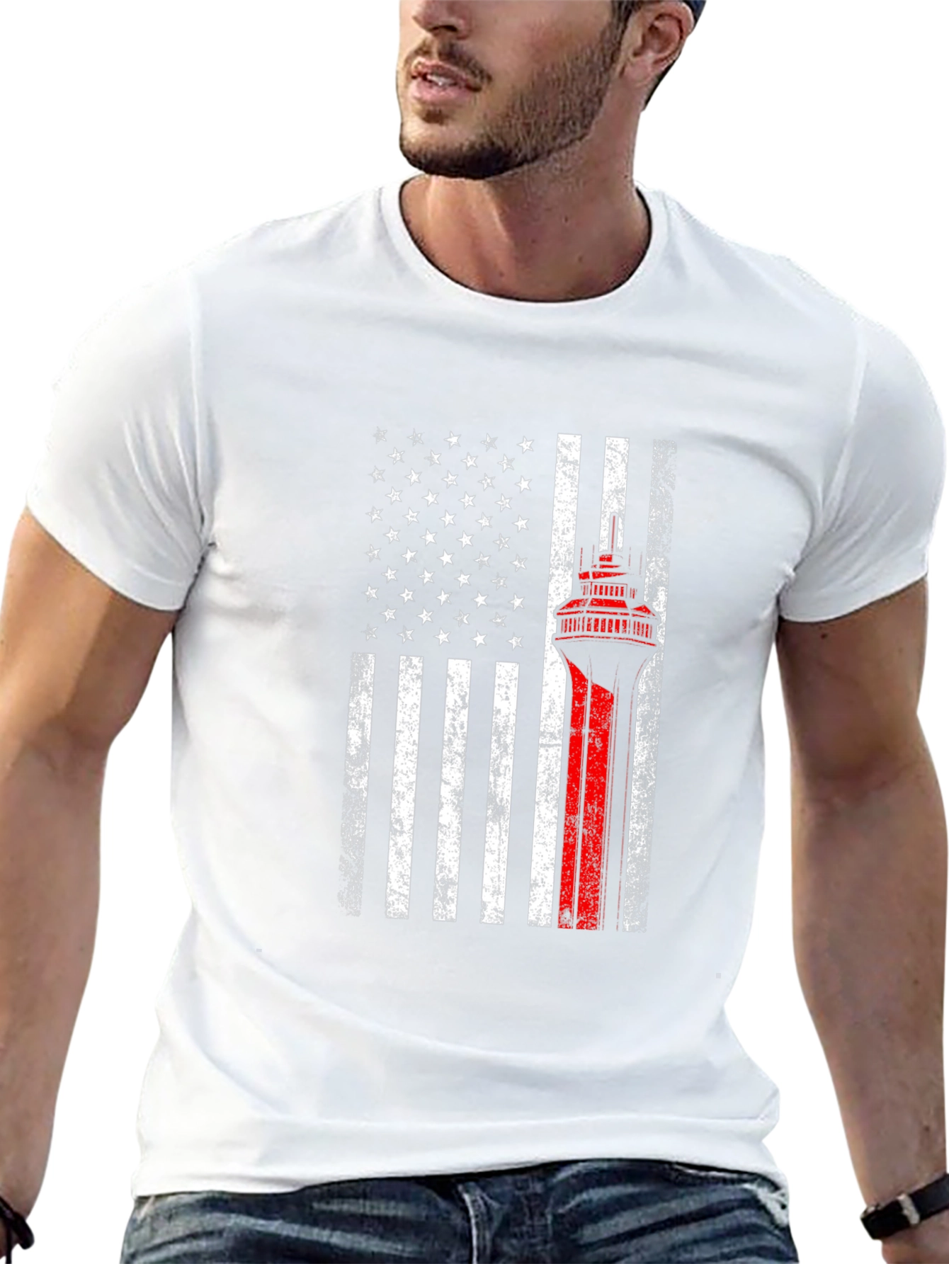 American Flag Firefighter T-Shirt - Thin Red Line
